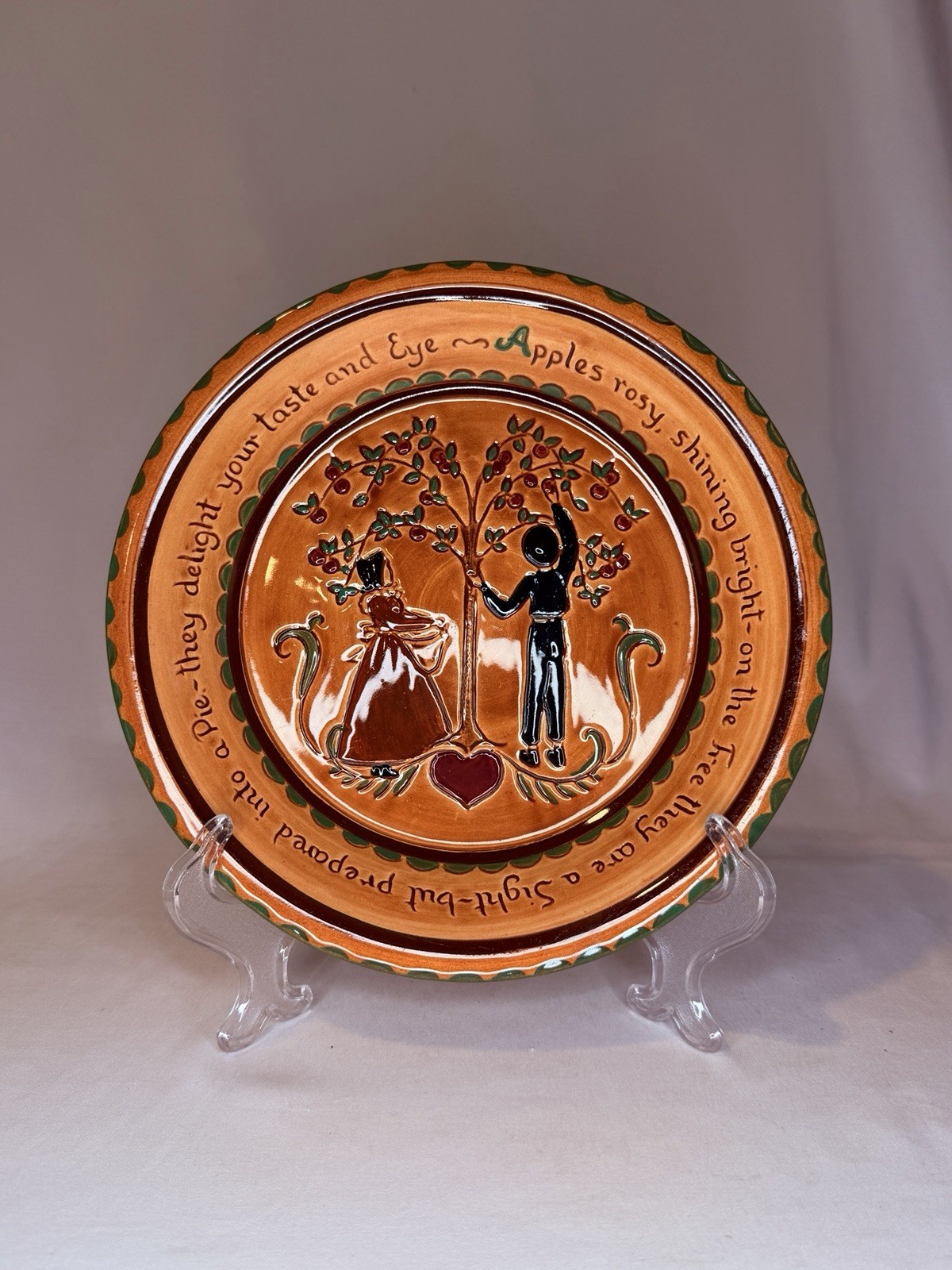 Vintage Pennsbury Pottery Amish Family Praising Words Pie Plate Dutch Signed