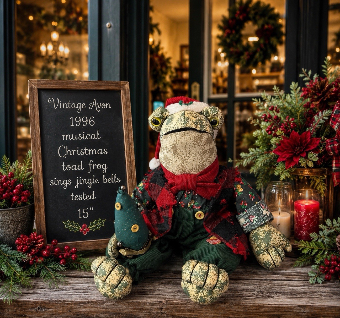 Vtg Avon 1996 Musical Singing Christmas Toad Frog Croaks Jingle Bells Tested