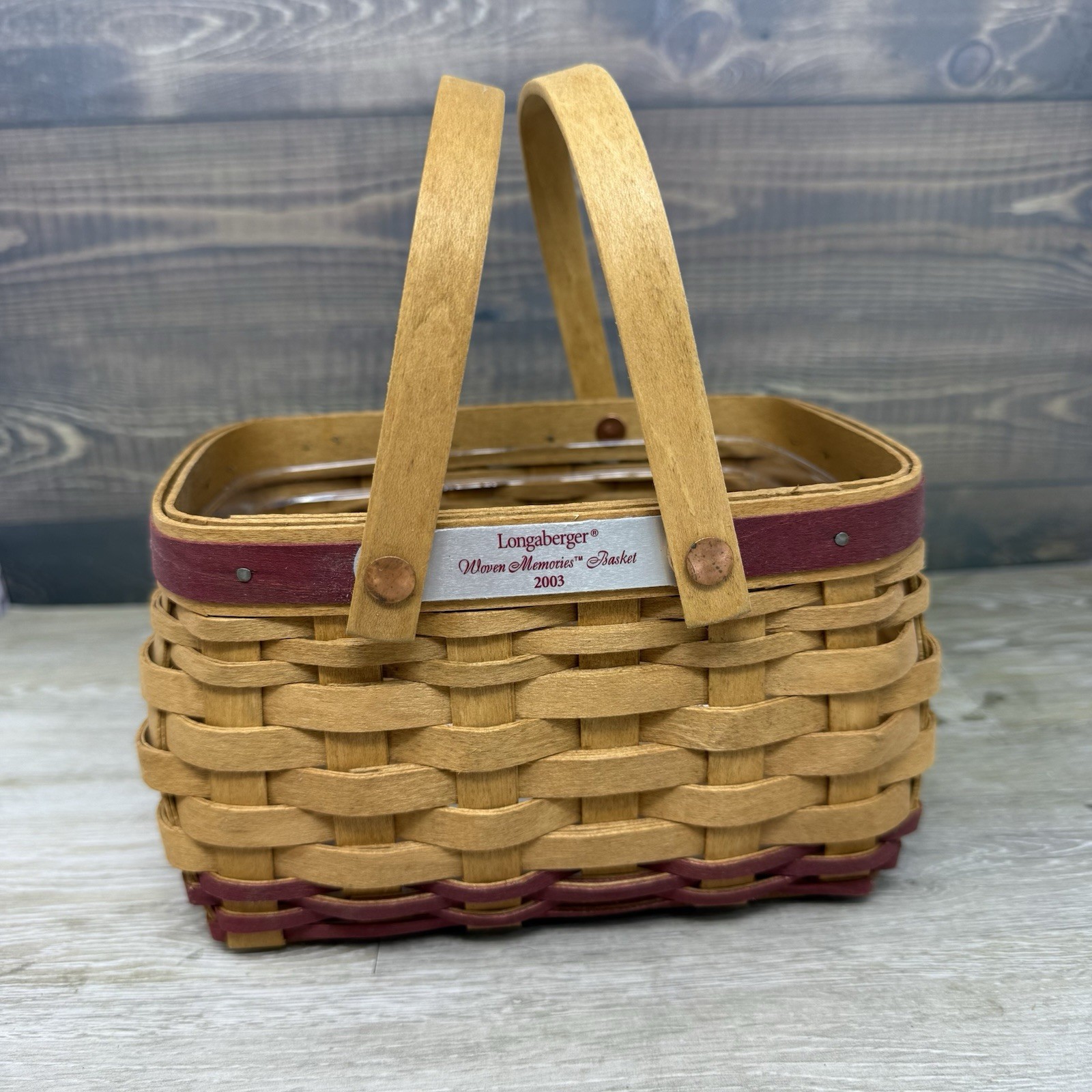 Longaberger 2003 Woven Memories Basket Red Accents with Protector Family Signed