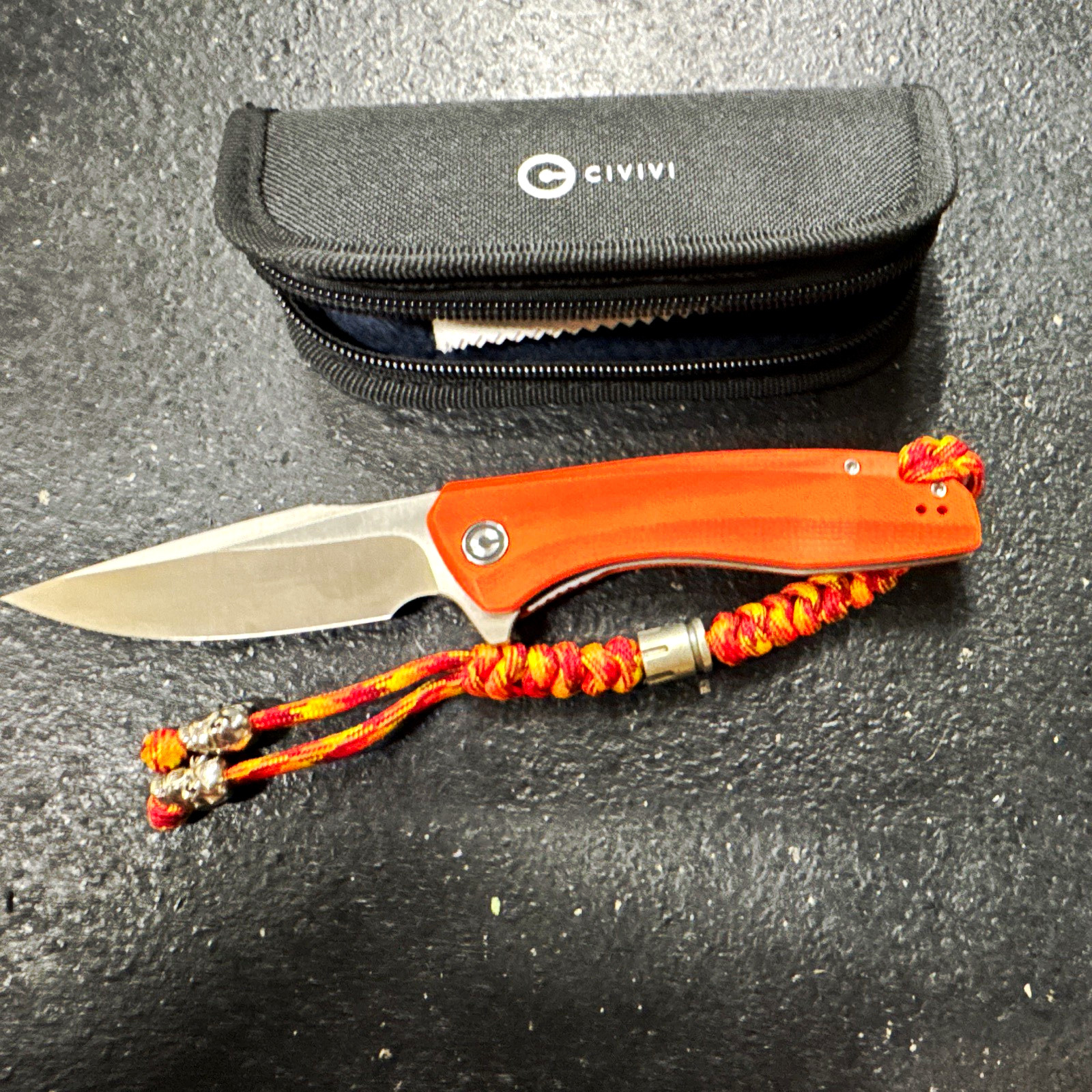 CIVIVI Backlash Orange G10 Pocketknife Drop Pt Liner Lock w/ Pouch and lanyard