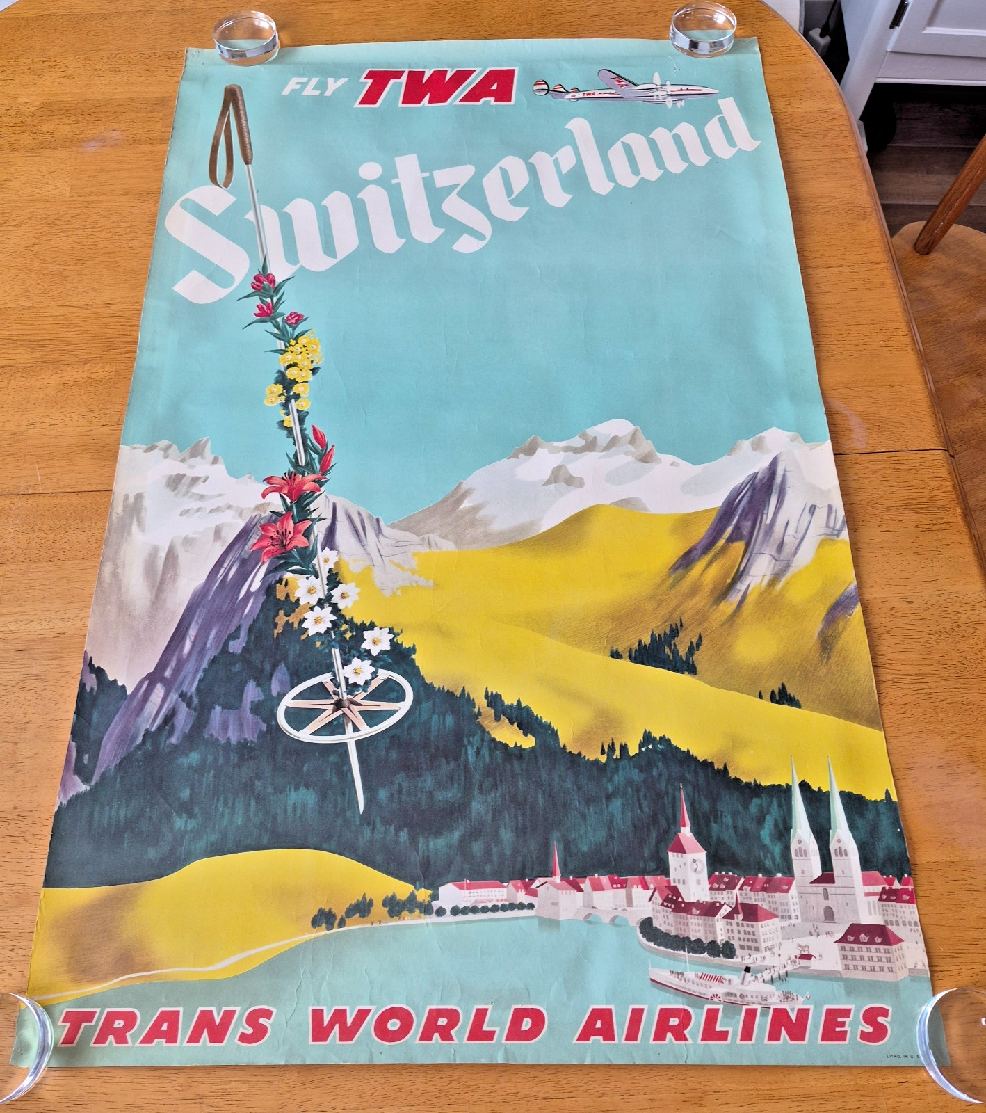TWA Switzerland 1952 Travel Poster Original Rare Vintage Trans World Airlines