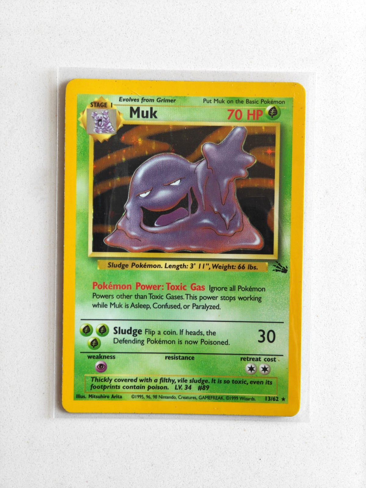 Pokémon Muk TCG Fossil Card 13/62 Holo Unlimited Rare Vintage 1999