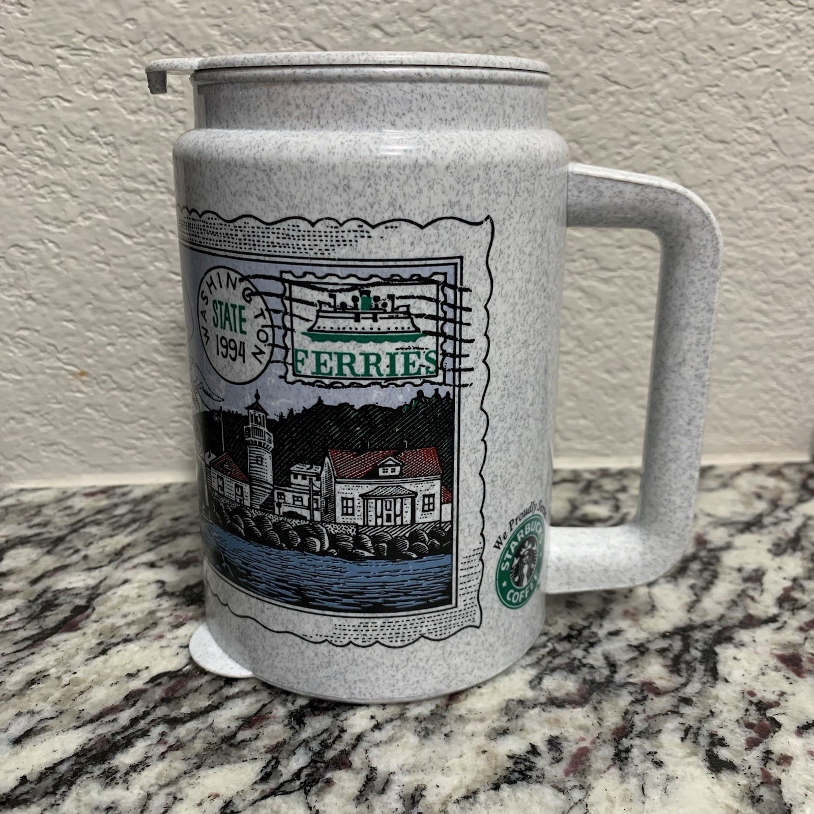 Vtg Starbucks Mug Marriott Plastic Tumbler 1994 Washington Ferries Postcard