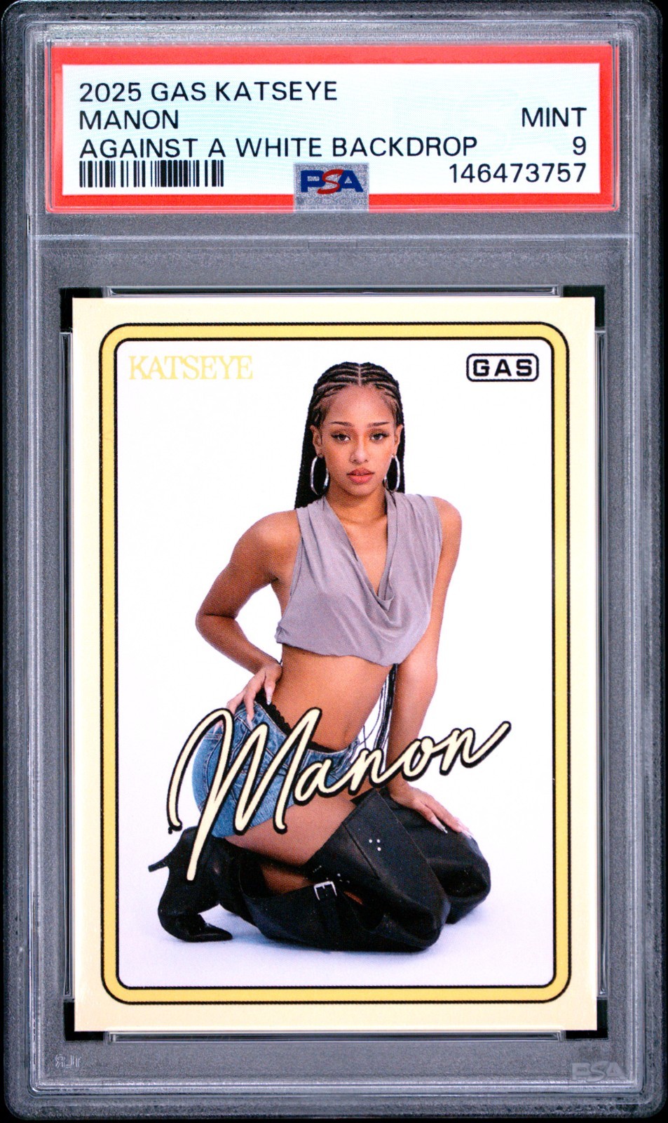 Katseye Manon 2025 GAS Trading Cards Against White Backdrop PSA 9 Mint RC