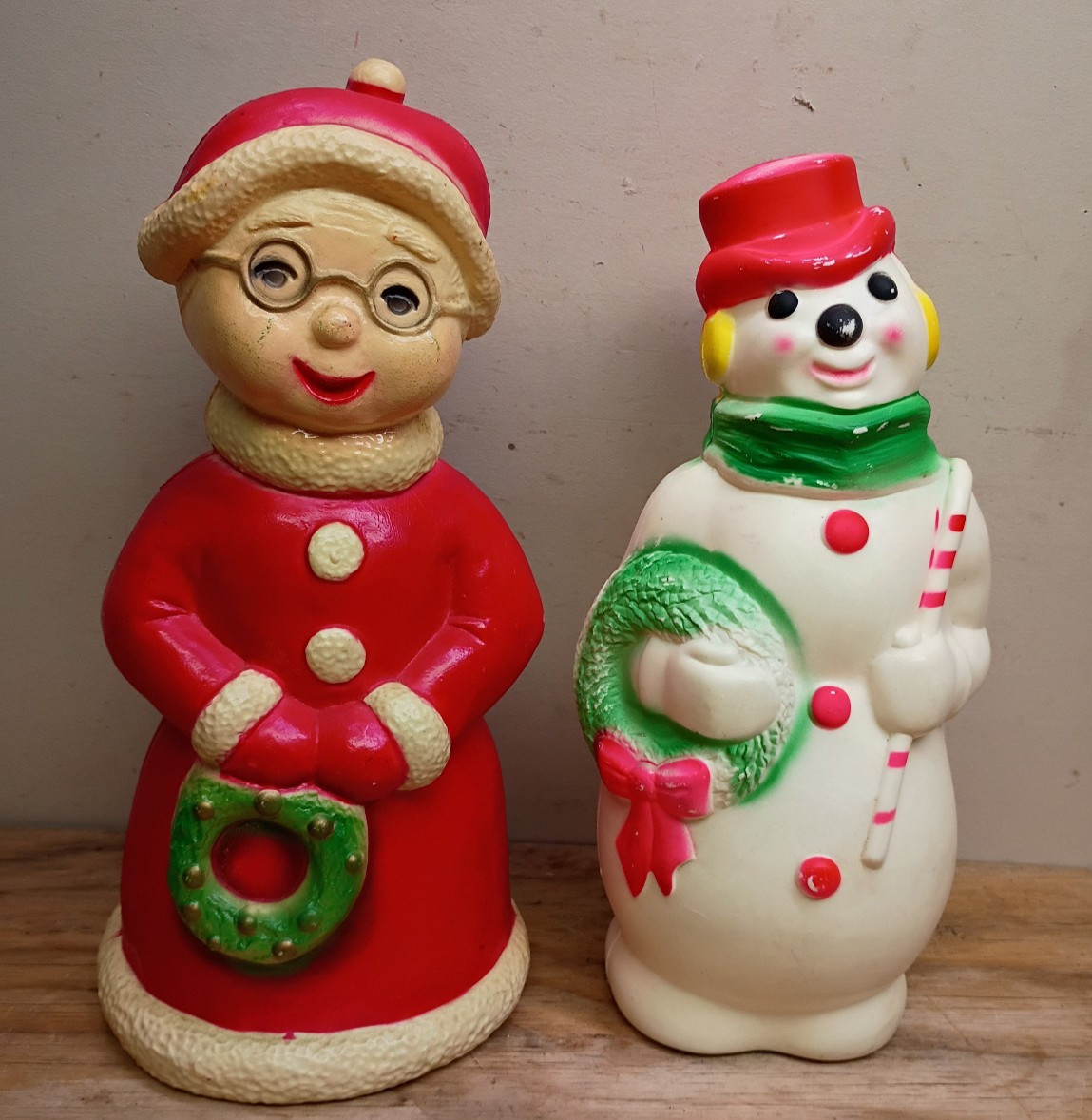 2pcs Vintage Christmas Blow Molds Mrs Santa Claus Union Prod.  & Snowman Empire