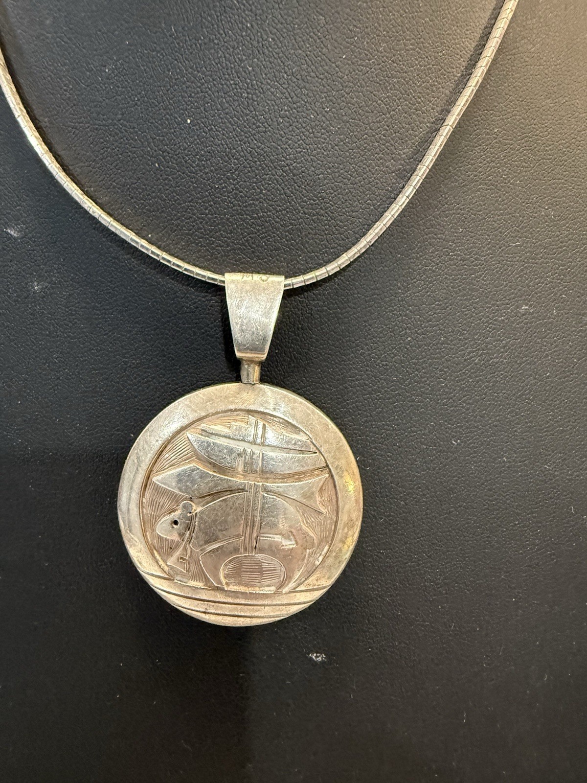 HOPI-STERLING DOUBLE SIDED SPINNER BEAR/MAZE PENDANT-SIGNED CW-CHERYL WADSWORTH