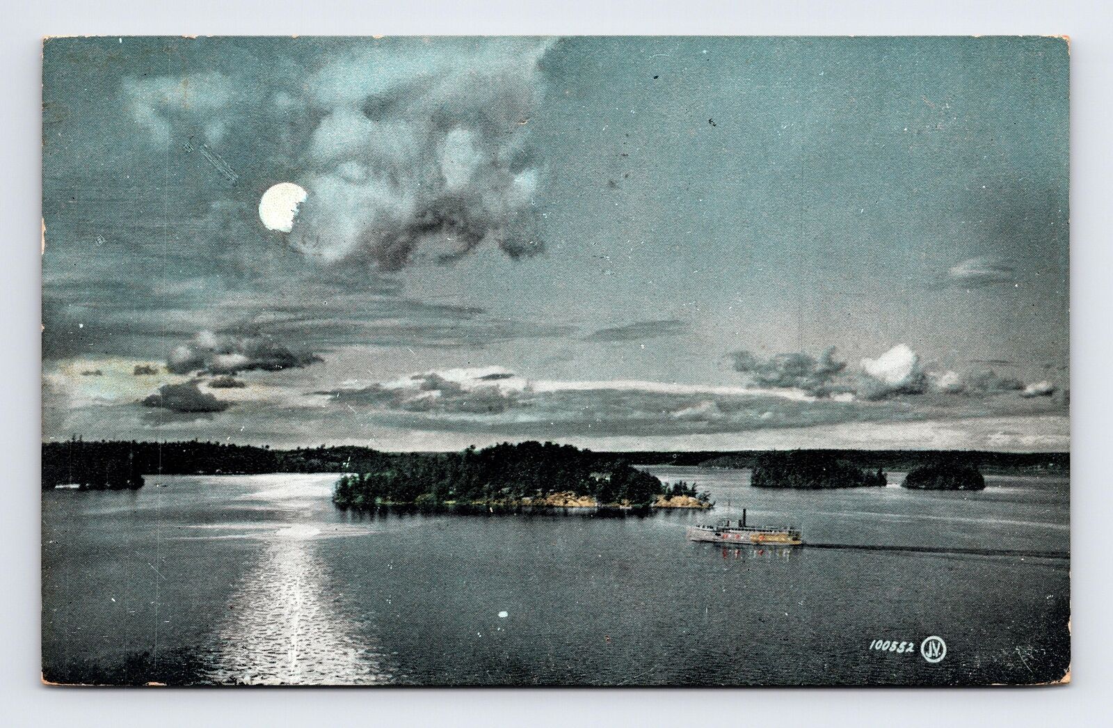 1907 UDB Postcard Muskoka Lakes Ontario Moonlight Over Muskoka Lake Steamer Ship