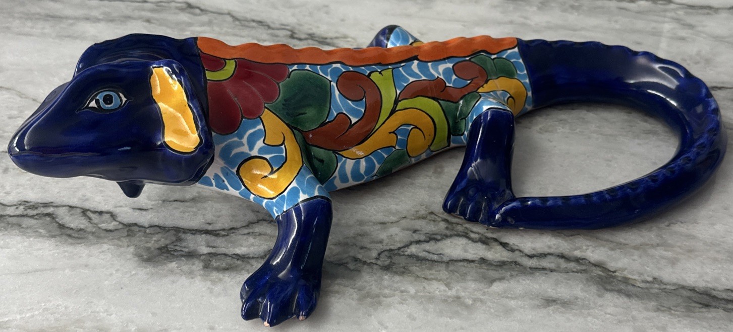 Talavera Iguana Large Mexican Pottery Folk Art Wall Art Multicolor Length 16”