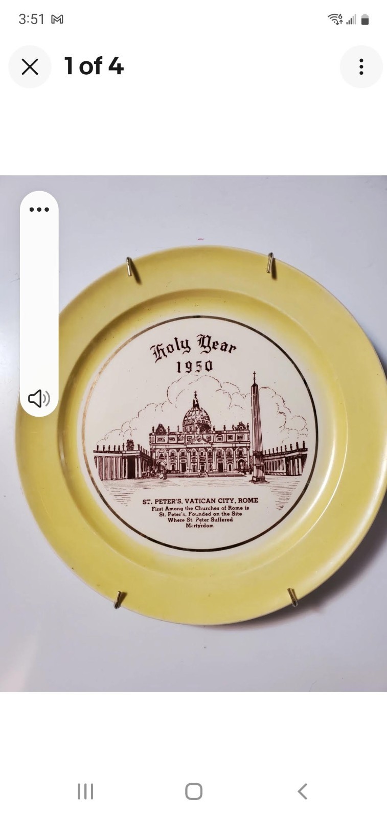 Holy Year 1950 St. Peter's Vatican City Monarch Dinnerware Plate Yellow Trim 
