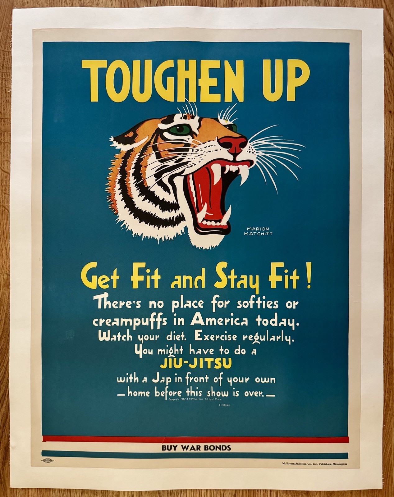 TOUGHEN UP GET FIT AND STAY FIT 1942 WWII POSTER On Linen Tiger 18x24”
