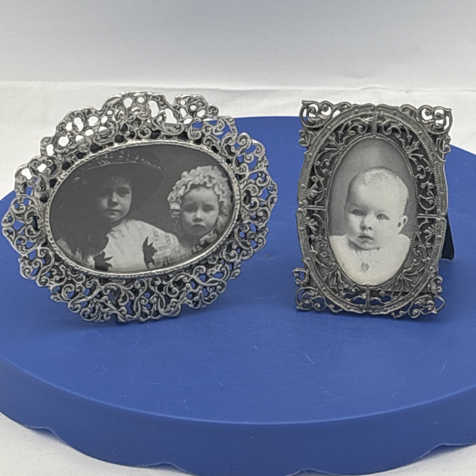 Vintage Miniature Ornate Picture Frames Lot of 2 BT Pewter Victorian Style