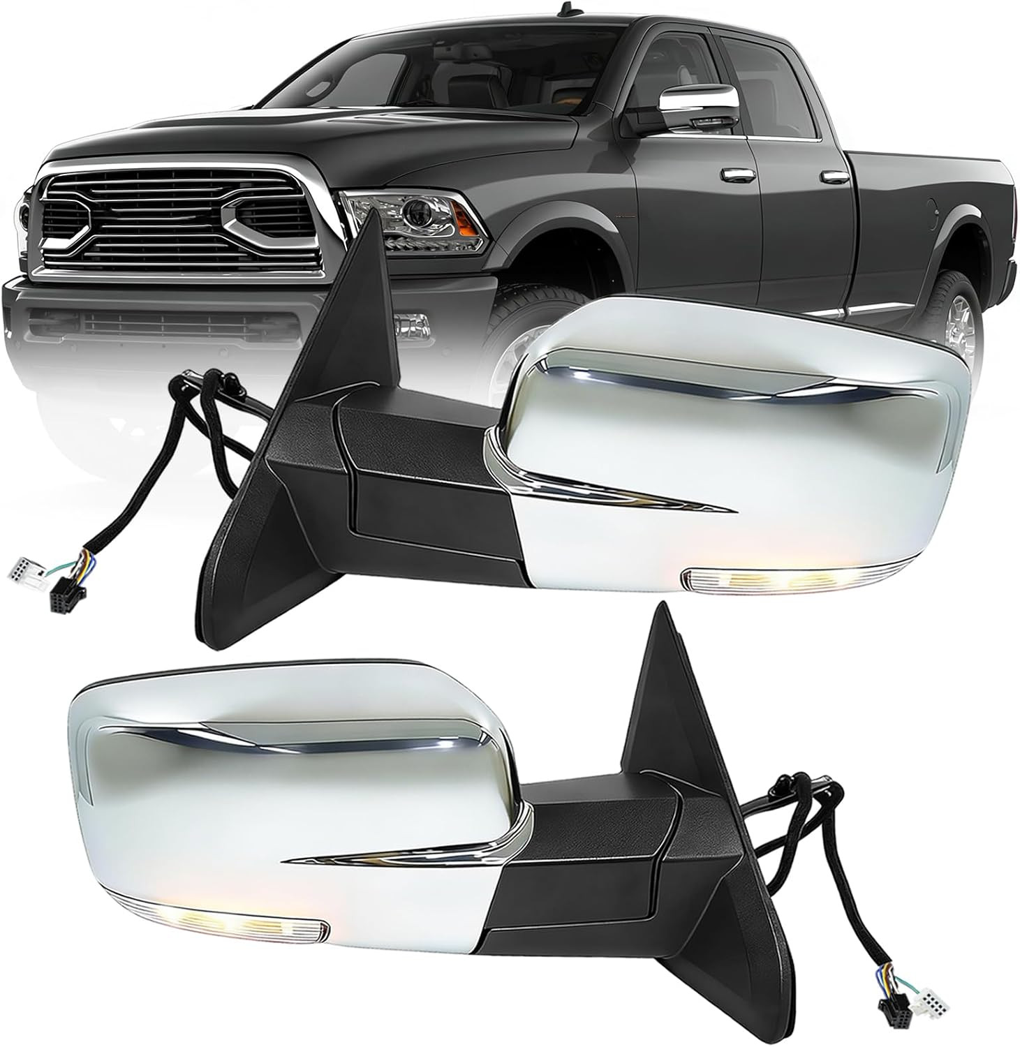 Chrome Power Folding Side Mirrors for Dodge Ram 1500 2500 3500 2013-2018 (Left)