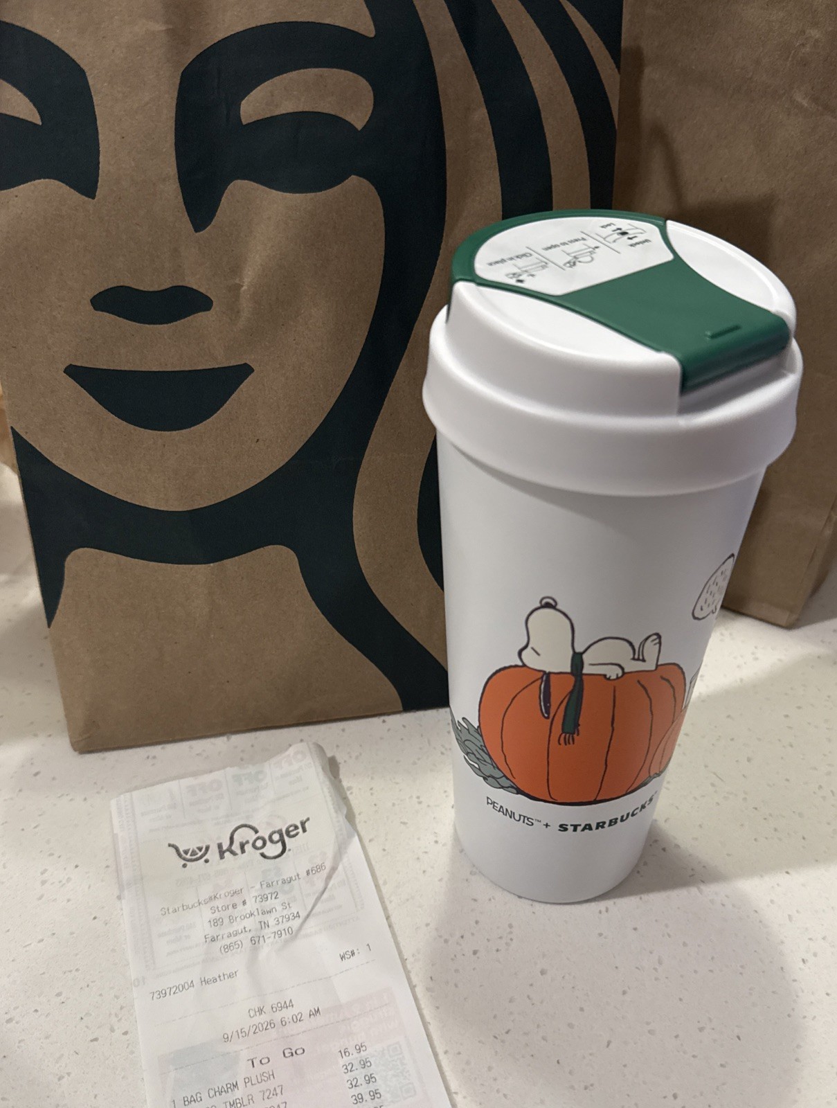 Authentic Starbucks x Peanuts Snoopy The Great Big Pumpkin Tumbler NEW FAST SHIP