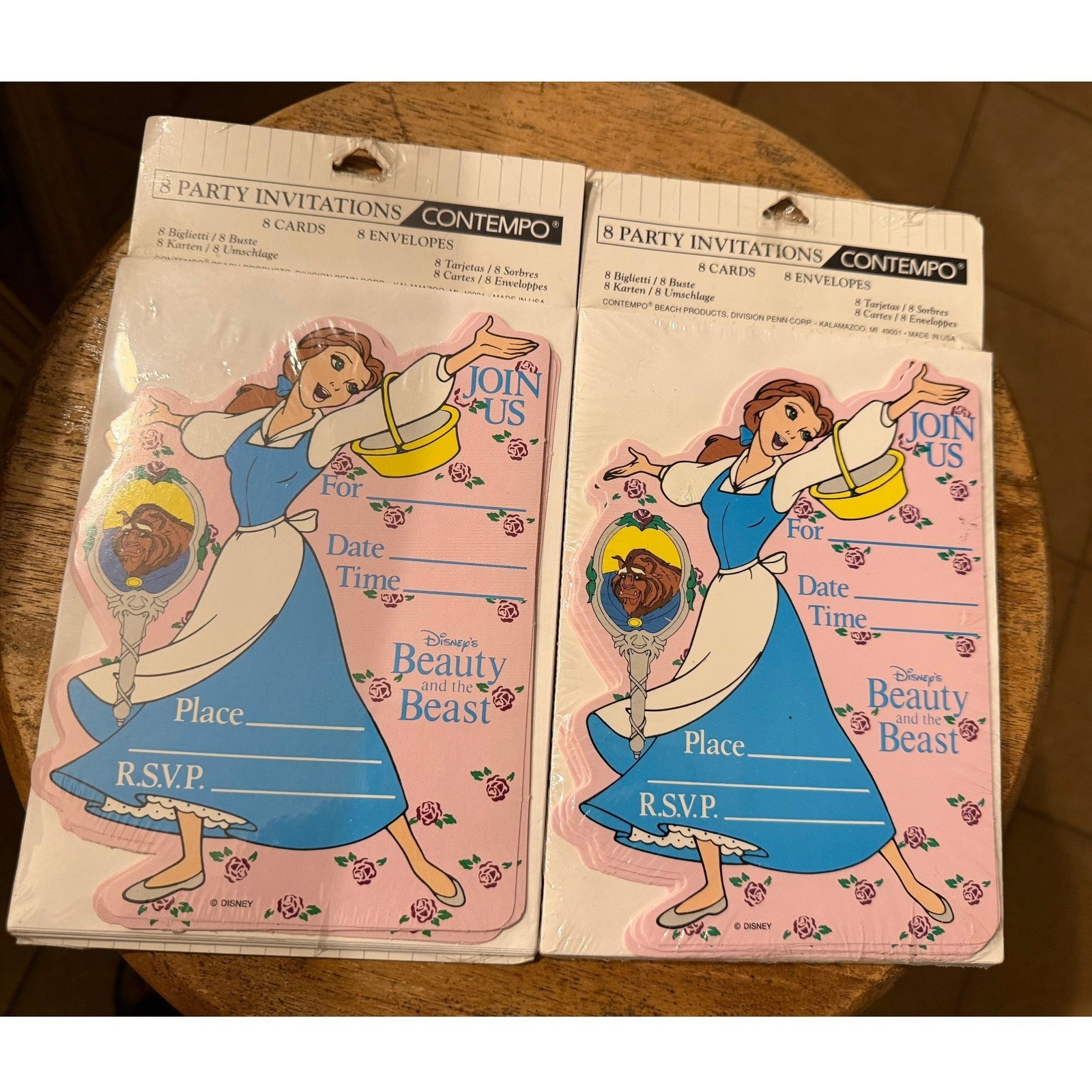 NOS Vintage Disney Beauty and the Beast Belle Party Invitations Set of 2