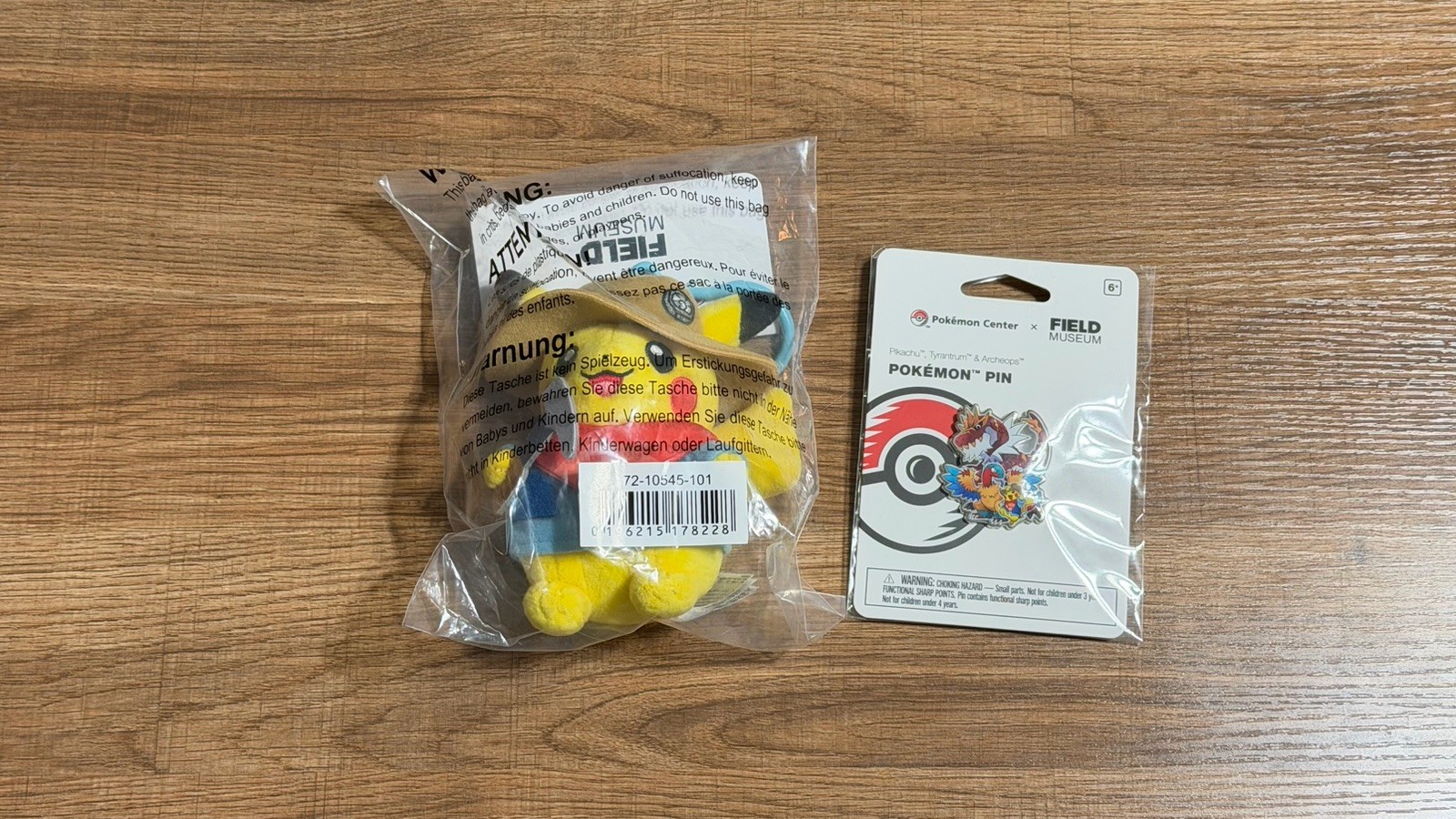 Pokemon Center Field Museum Chicago Excavator Pikachu Pin & Plush Keychain NEW
