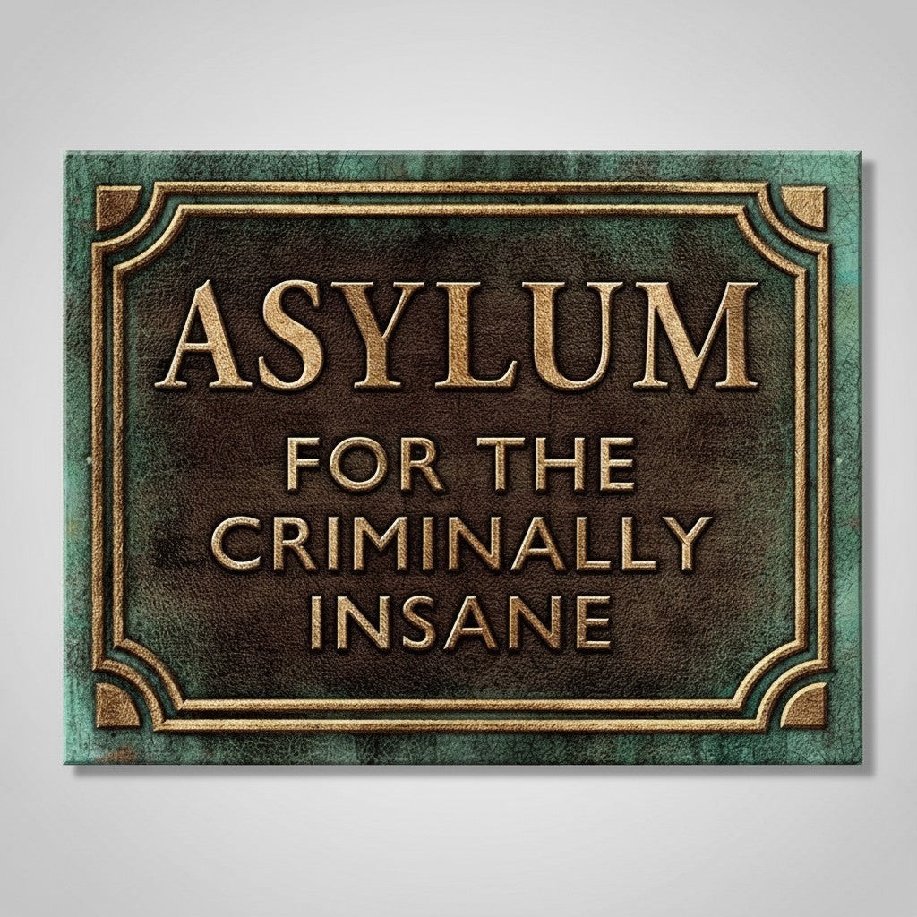 Asylum for the Criminally Insane Metal Sign