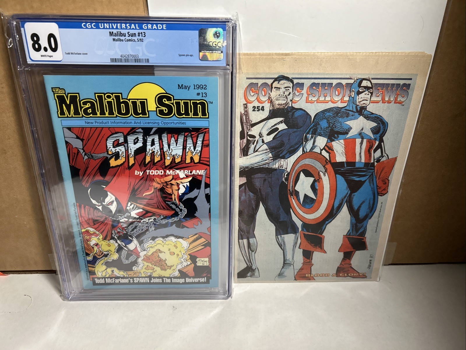MALIBU SUN #13 CGC  8.0 1ST APPEARANCE SPAWN Pre Spawn #1 & comic Shop News 254