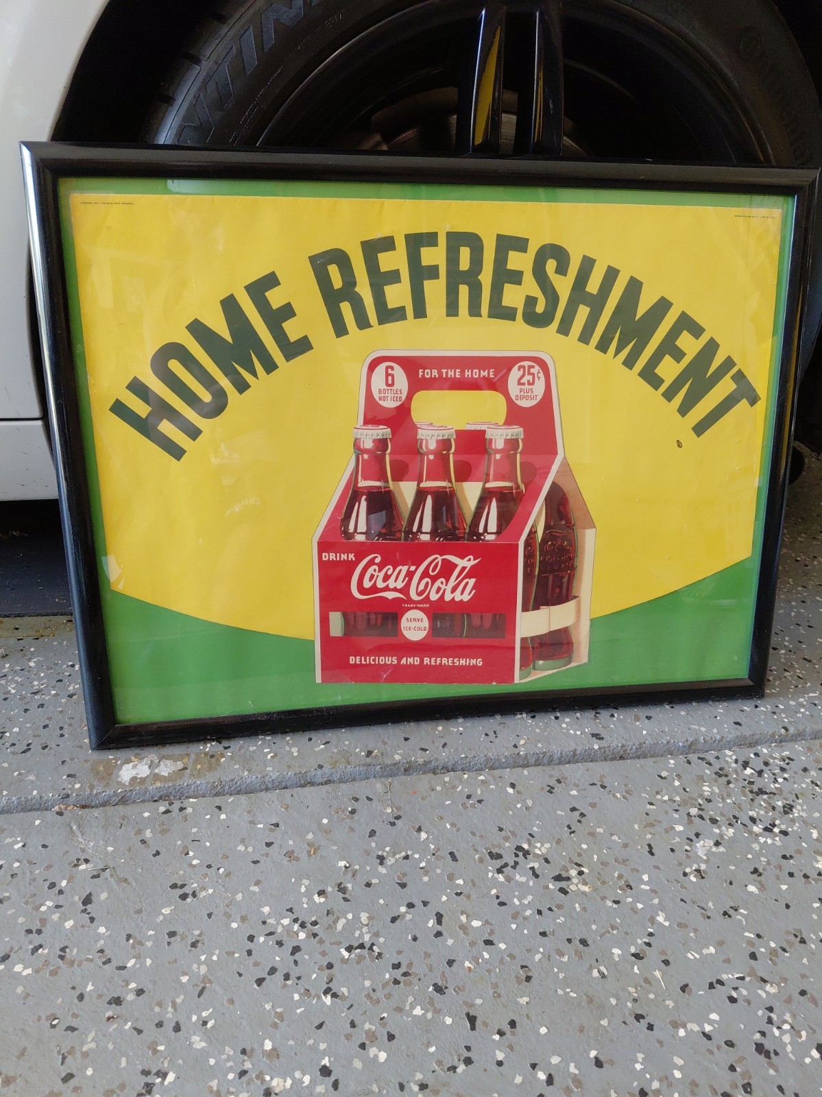 c.1941 Original Vintage Drink Coca Cola Sign Framed Cardboard Litho 6 Pack Coke