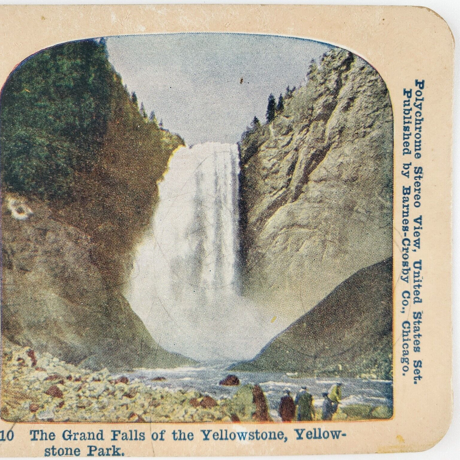 Yellowstone River Lower Falls Stereoview c1905 Wyoming Park Waterfall Card E726