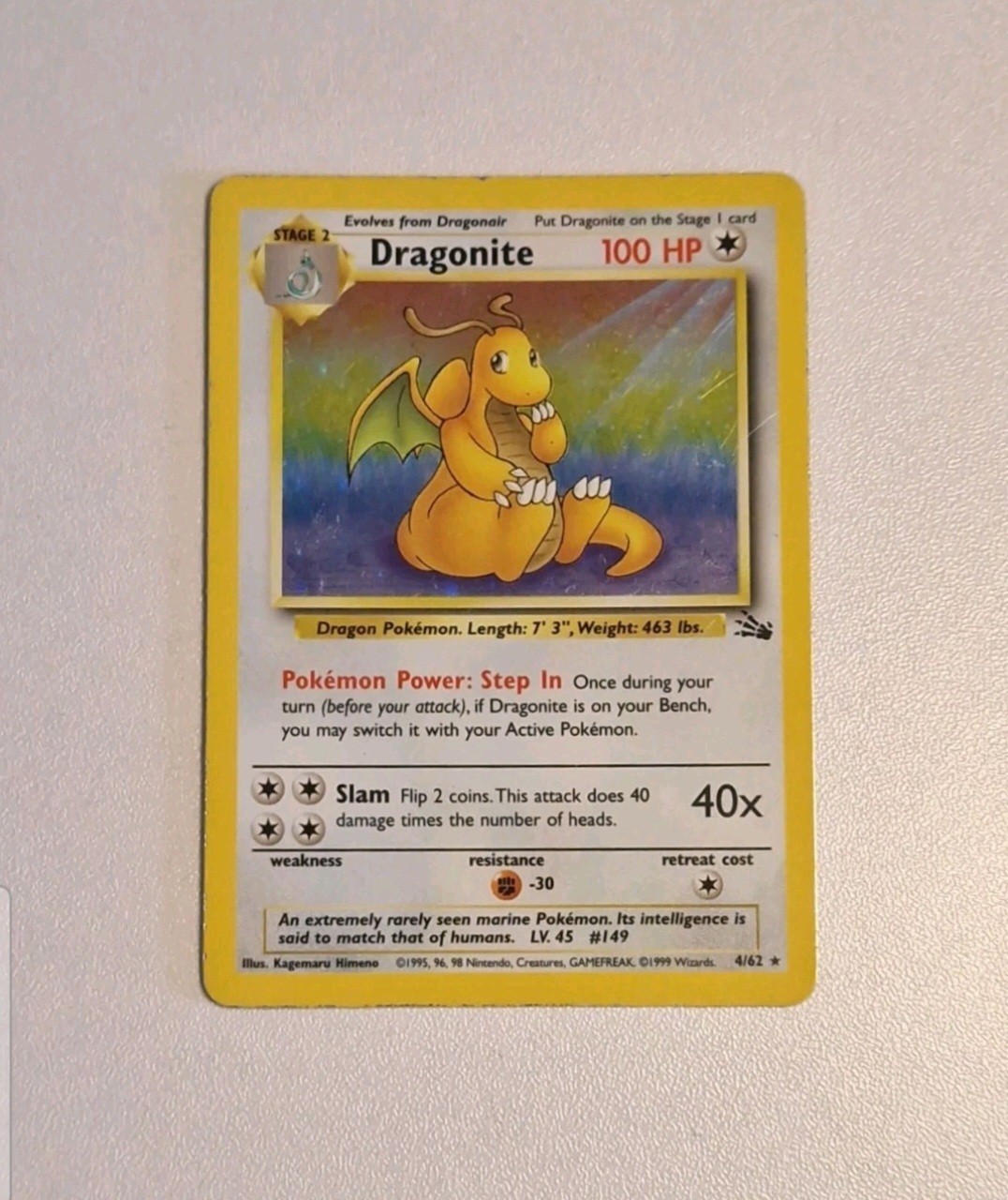 LP/LP+ Pokemon Dragonite 4/62 Fossil Holo Rare Unlimited WOTC 1999