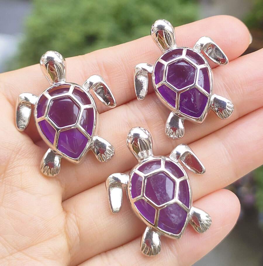 10pcs Cute Amethyst Gems Sea Turtle Pendants stone Chakra Reiki Amulet
