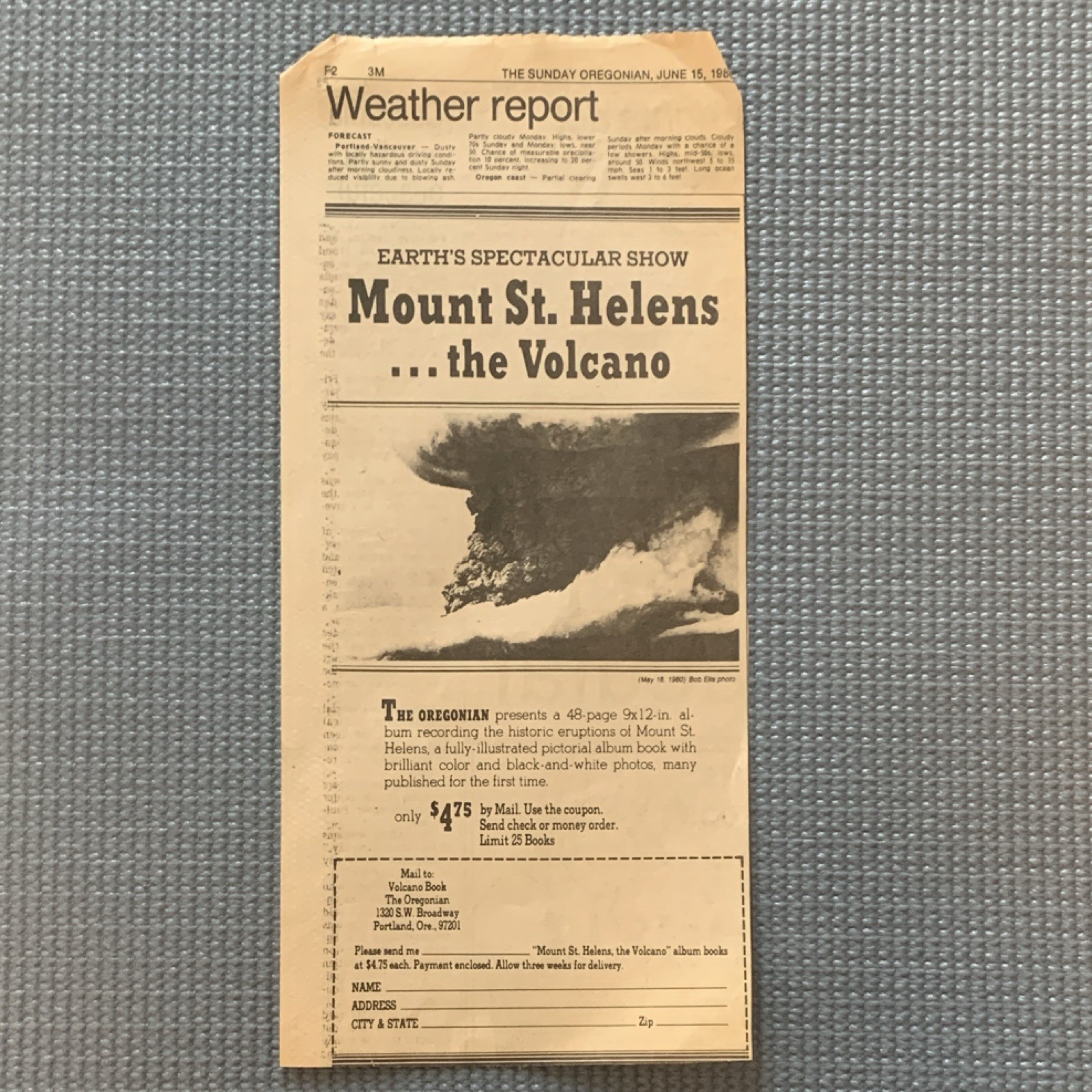 The Oregonian Mount St. Helens Volcano Eruption Newspaper Clipping