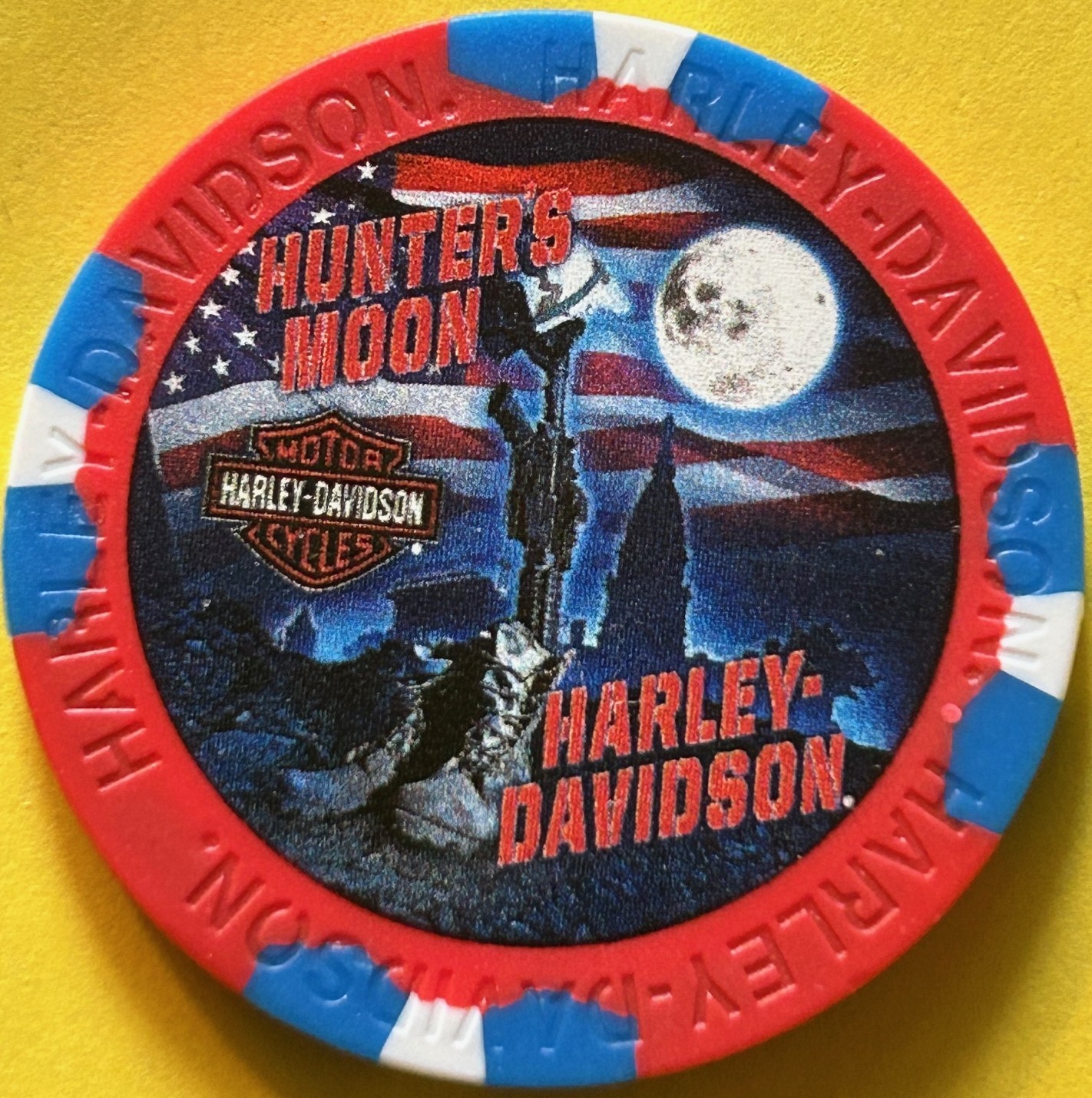 Harley Davidson Wide Print Poker Chip Hunters Moon HD Indiana  BATTLEFIELD CROSS