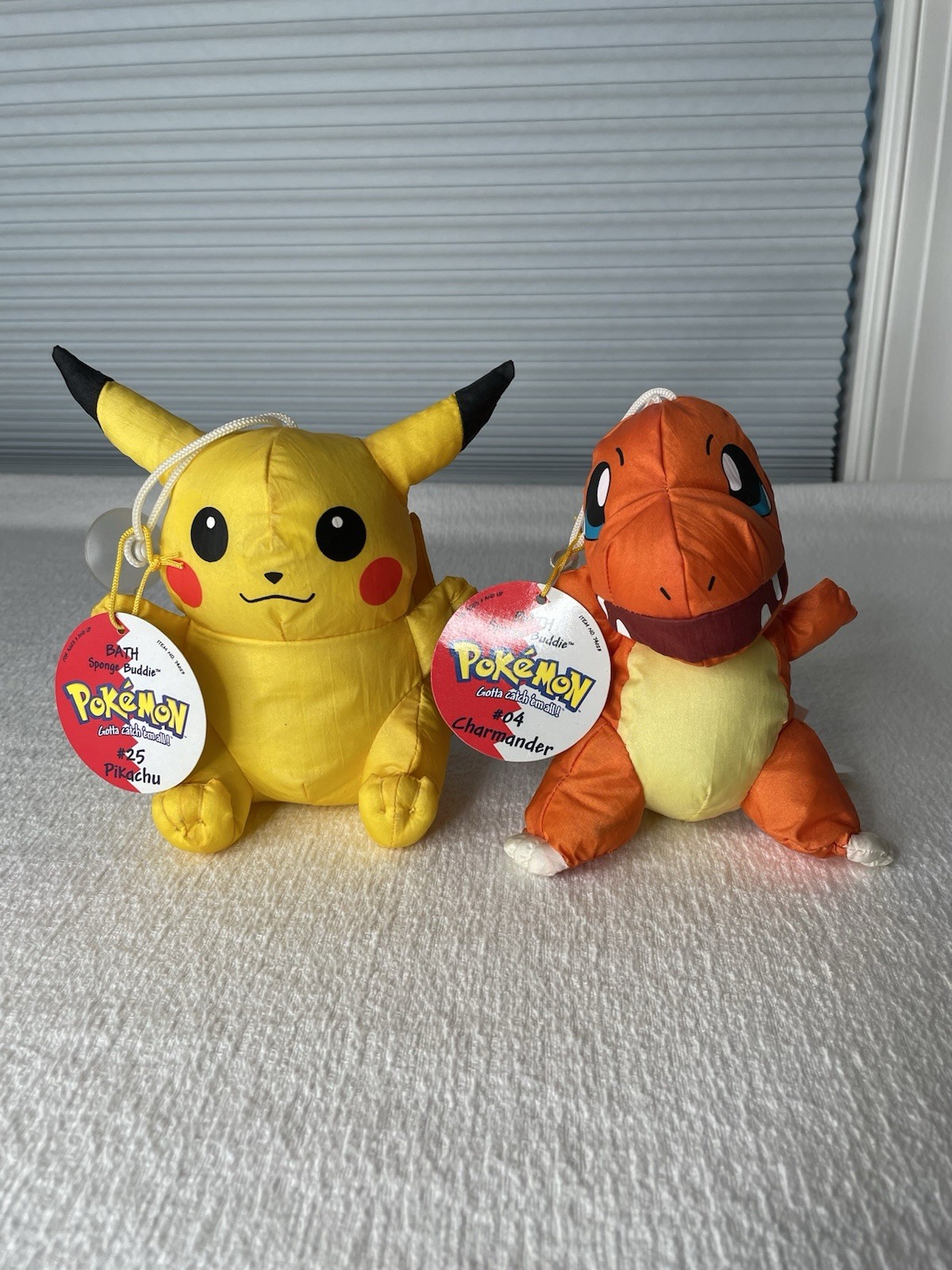 Vintage 1999 Pokémon Pikachu Charmander Plush Bath Sponge Buddie Set NWT RARE