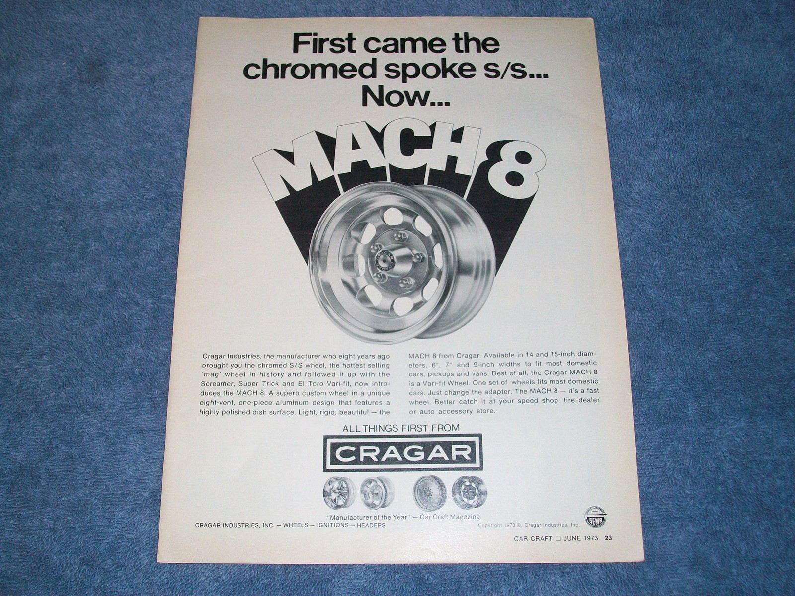 1973 Cragar Mach 8 Vintage Wheel Ad \