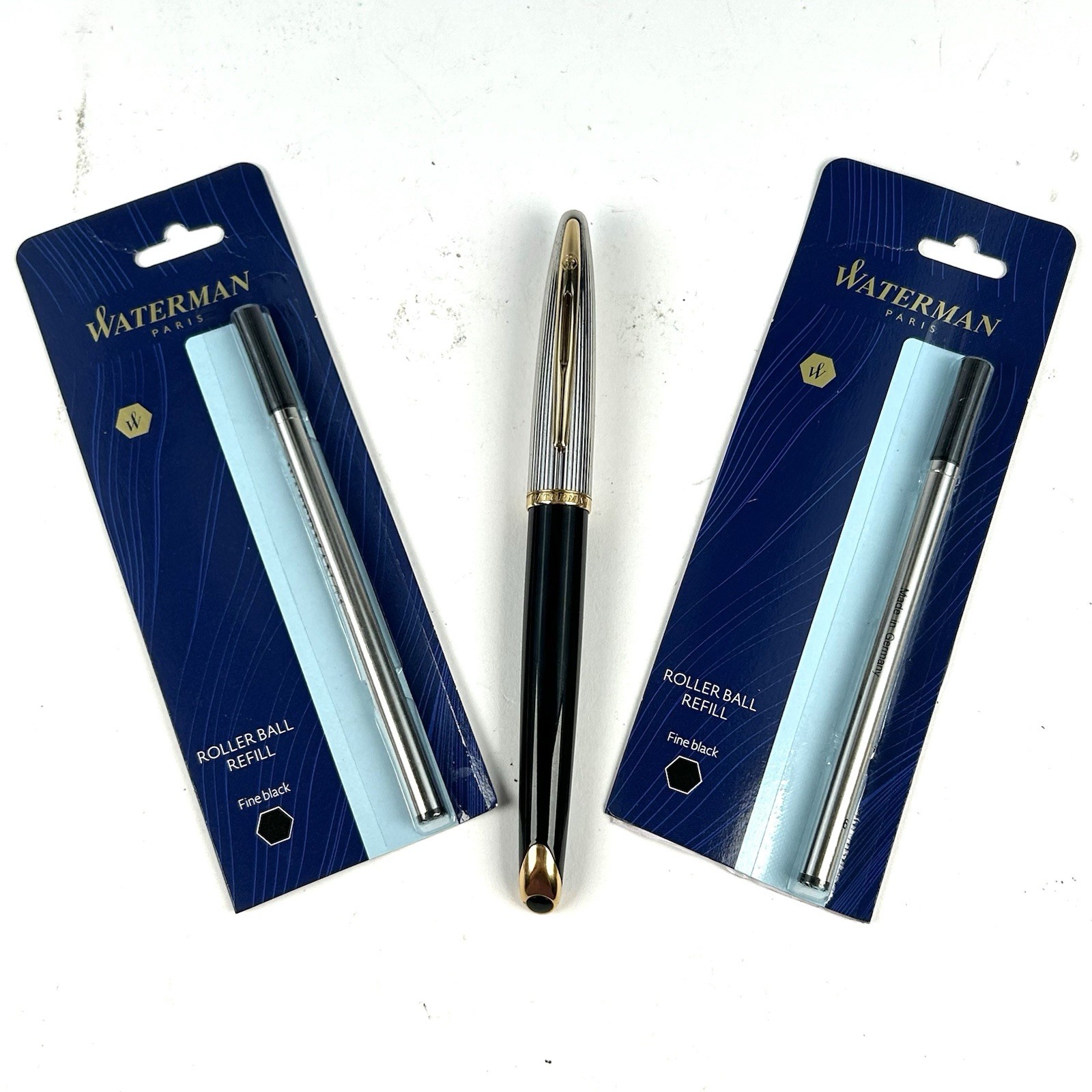 Waterman Carene Deluxe Rollerball Black Lacquer Silver Cap Gold Trim France