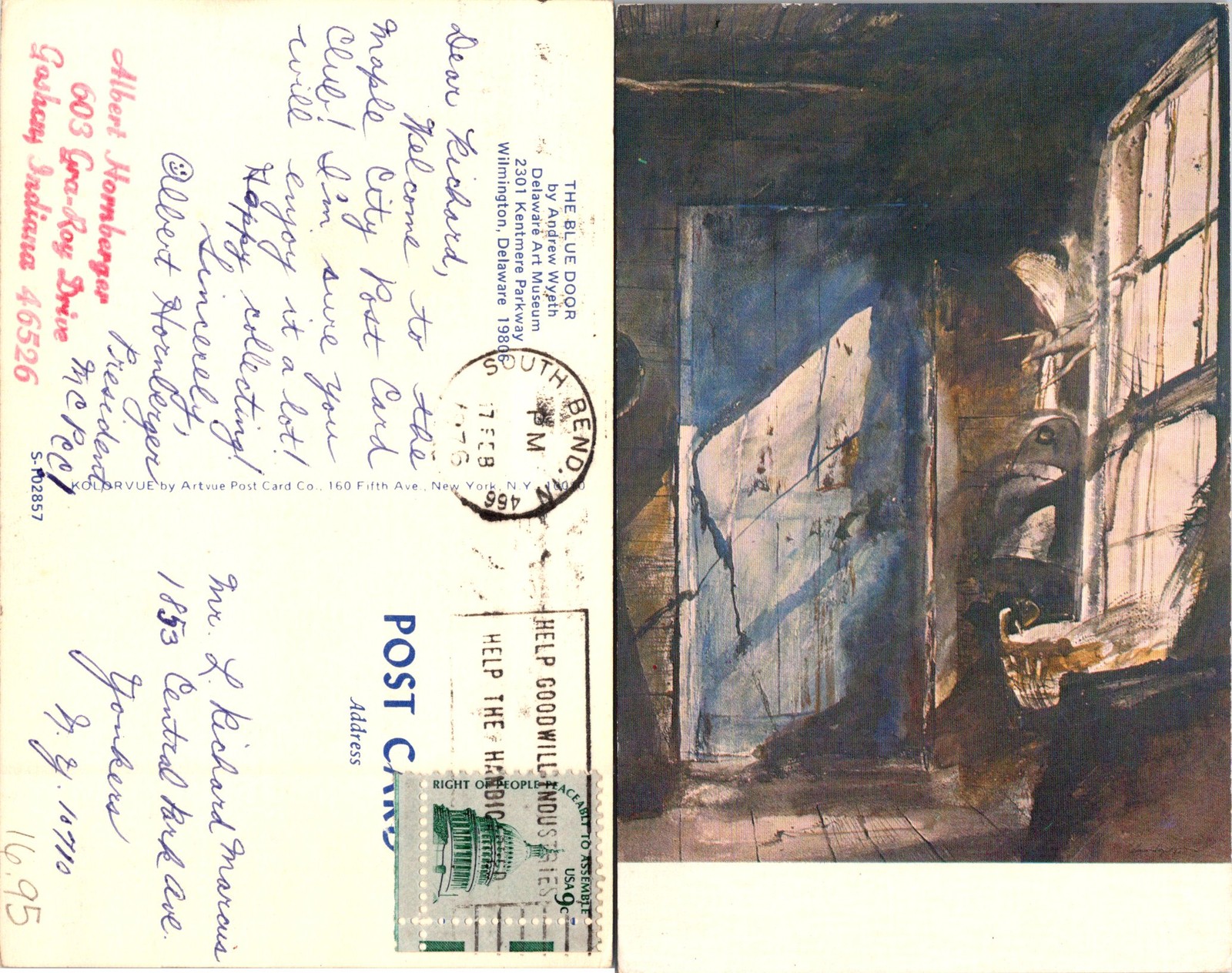 Wilmington DE The Blue Door Andrew Wyeth, Art Museum Painting Postcard 72312