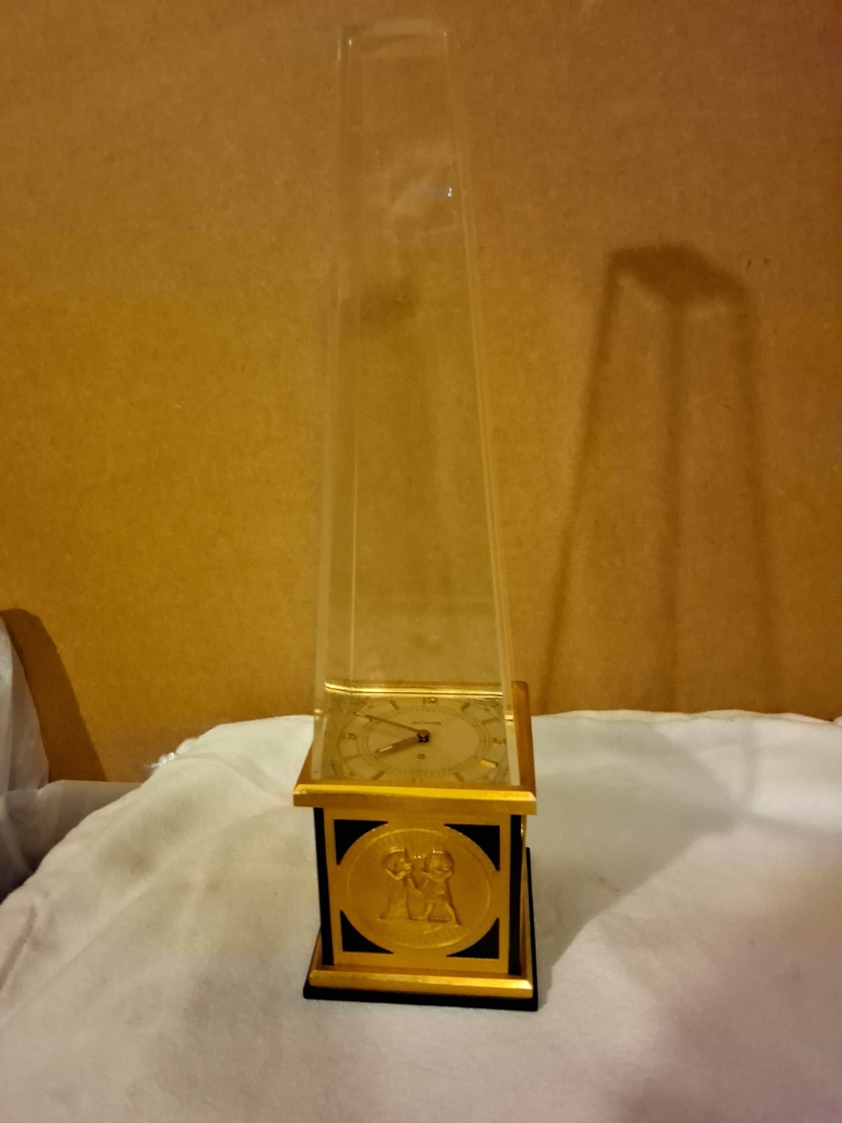 MCM Vtg  Jaeger-LeCoultre Egyptian Revival Obelisk 8-Day Desk Clock WORKS