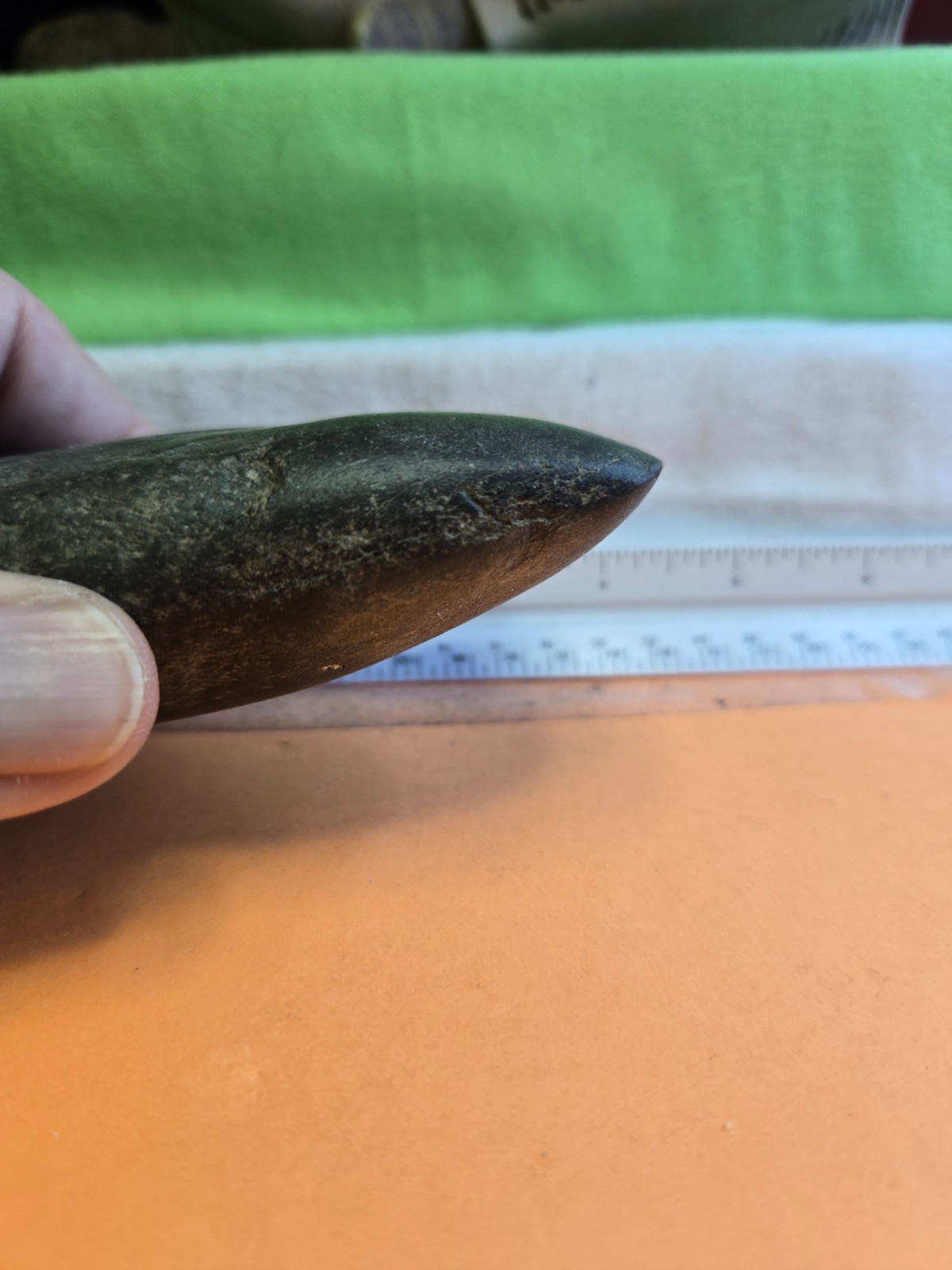 Authentic Hard stone Celt made of green hard stone from Pike co Ind.