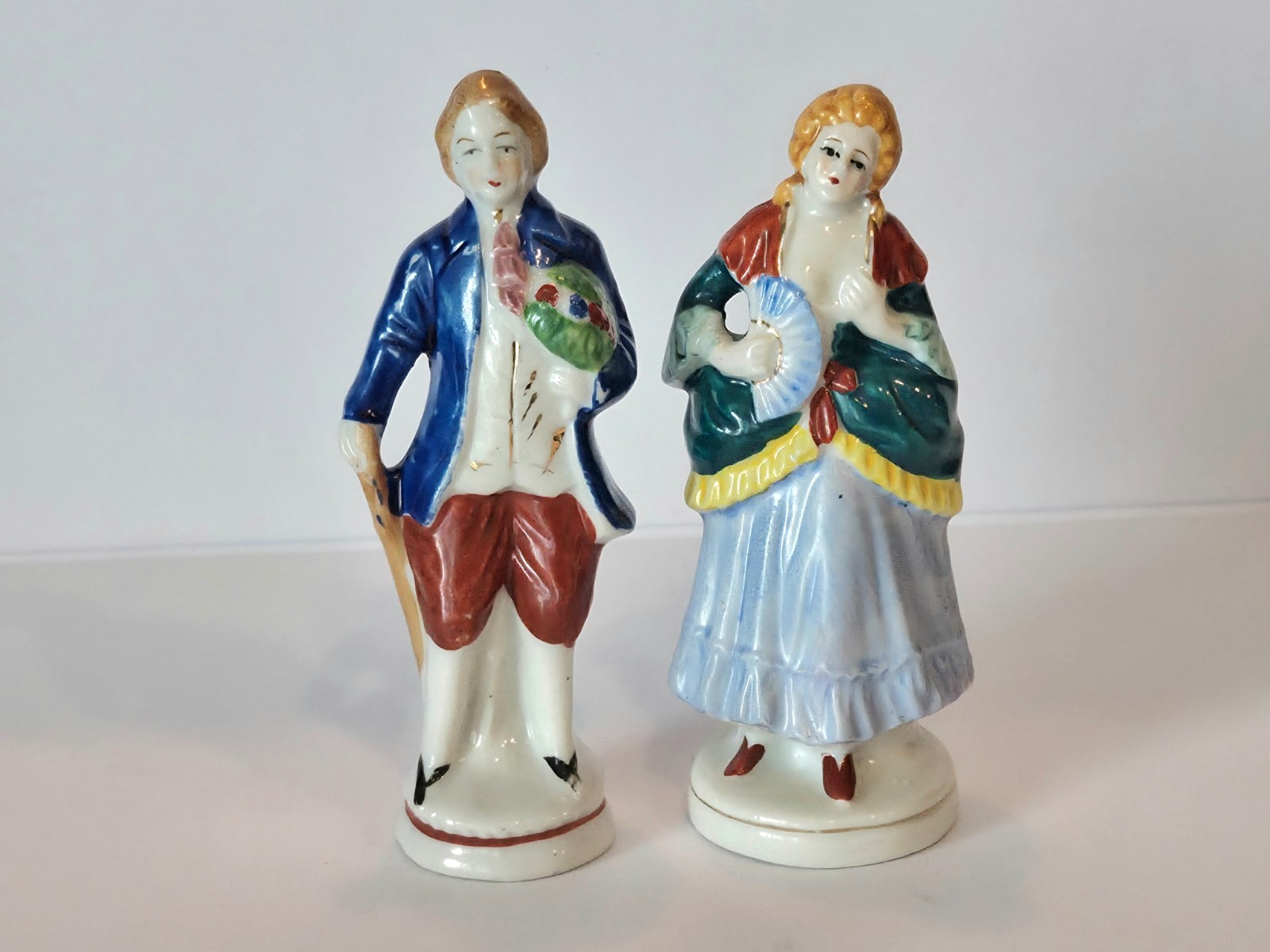 Vintage Occupied Japan Colonial Couple Figurines Hand Painted Porcelain Pair