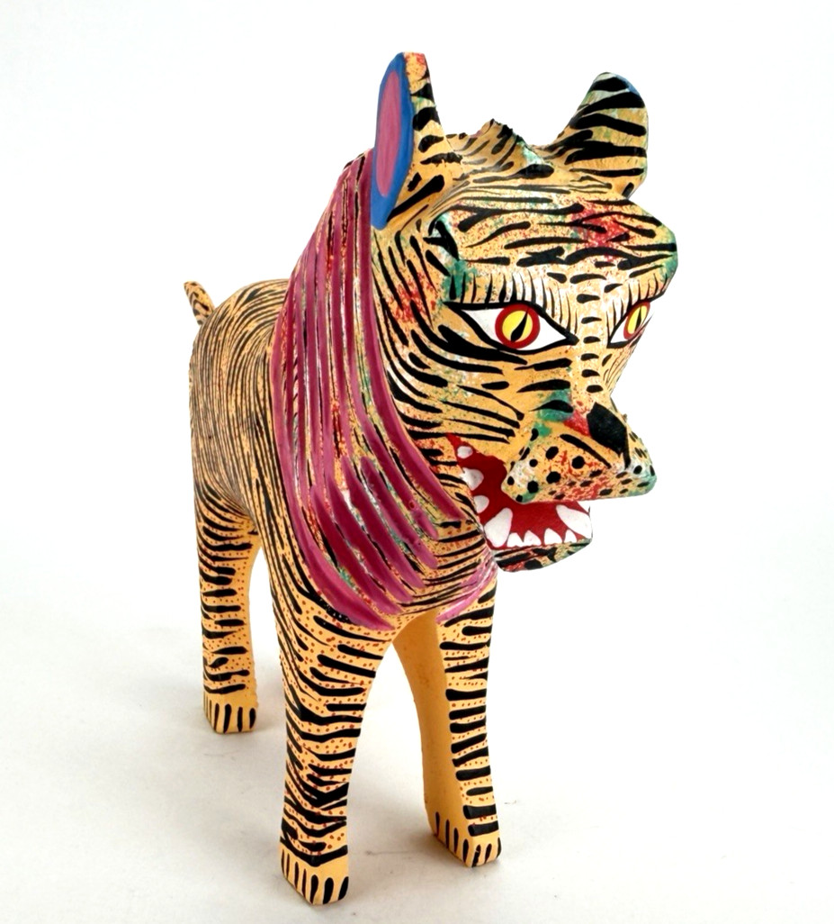 Vintage Oaxacan Alebrije Lion Tiger Signed Francisco Melchor Handcarved Folk Art