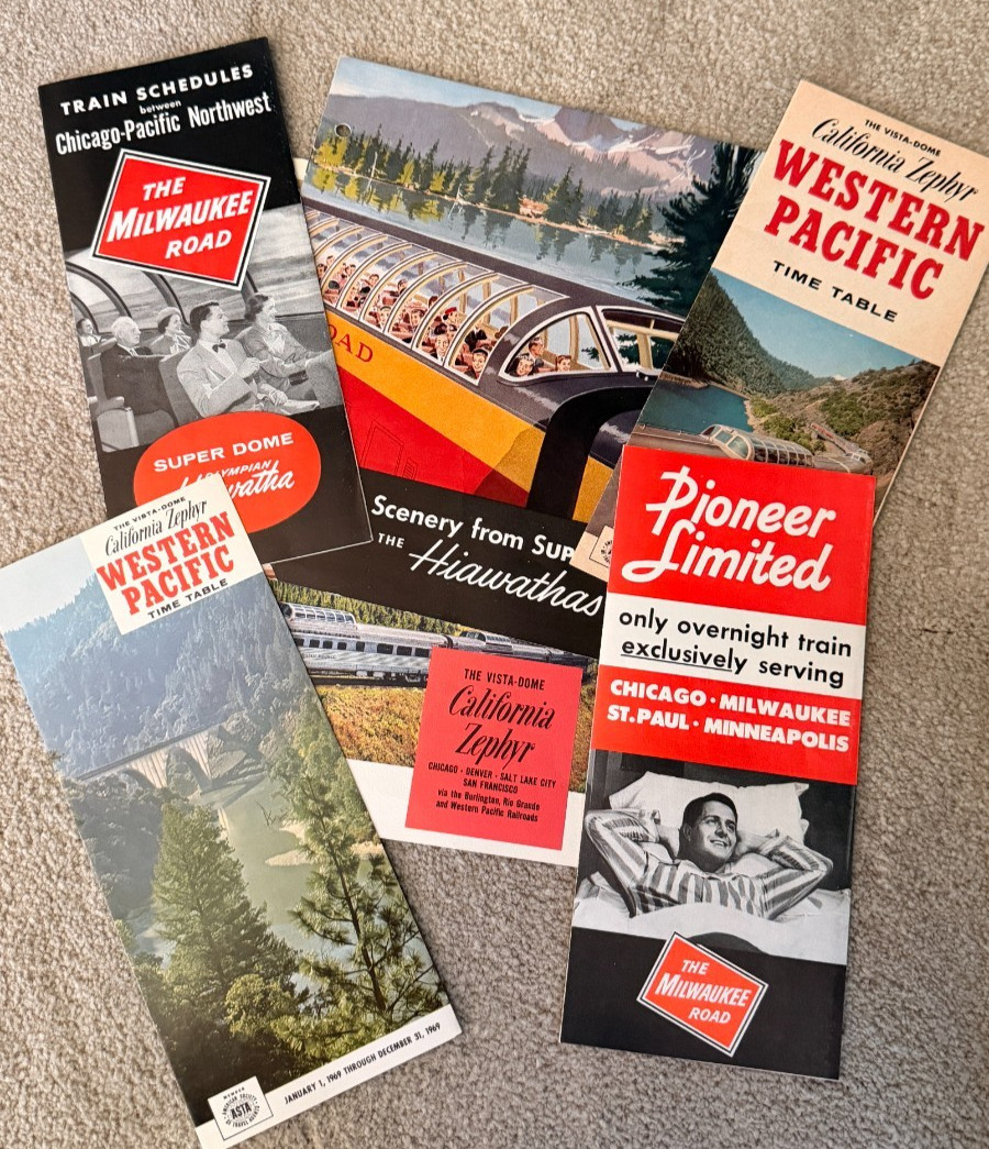 MILWAUKEE RAILROAD, CALIF ZEPHYR, HIAWATHAS, WESTERN PAC. TIMETABLES & BROCHURES