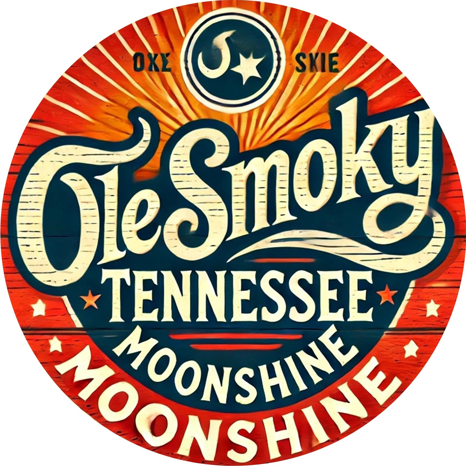 Vintage Ole Smoky Tennessee Moonshine 8x8 Inch Round - Rustic Tin Metal Signs