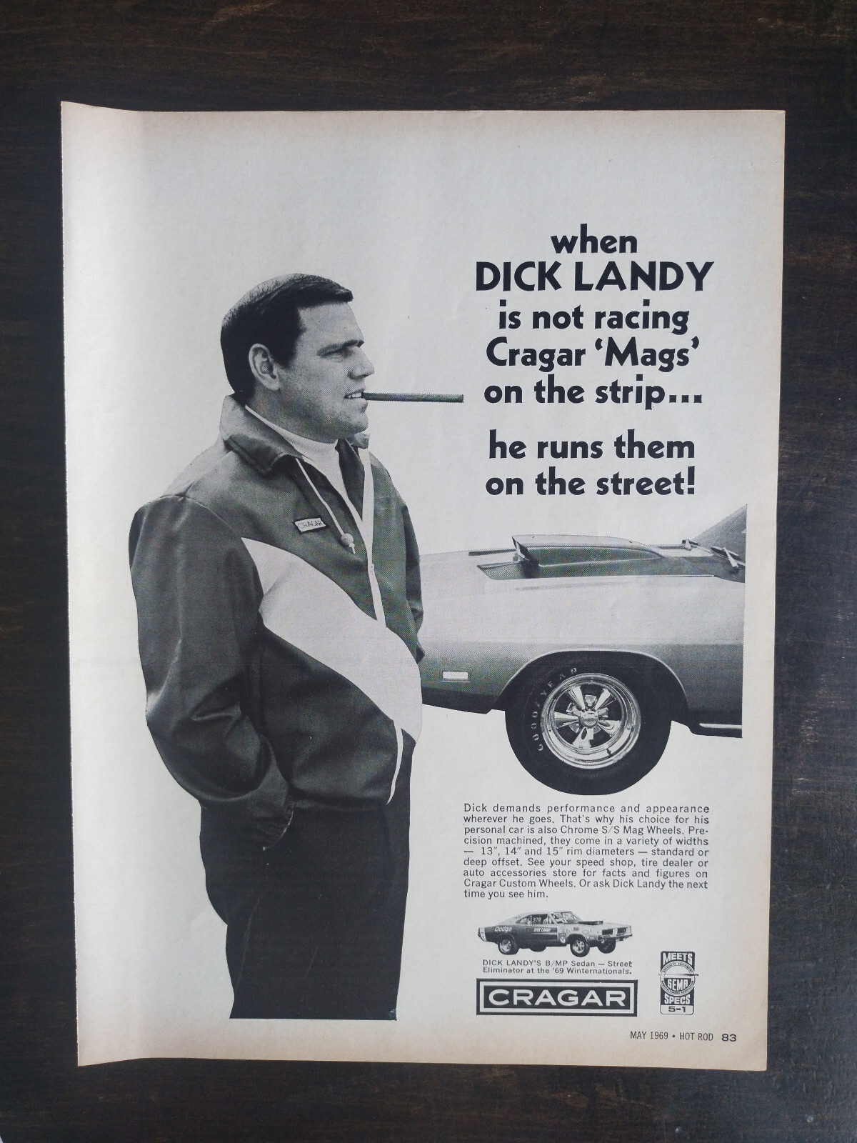 Vintage 1969 Cragar Mag Wheels Dick Landy Full Page Original Ad 1223