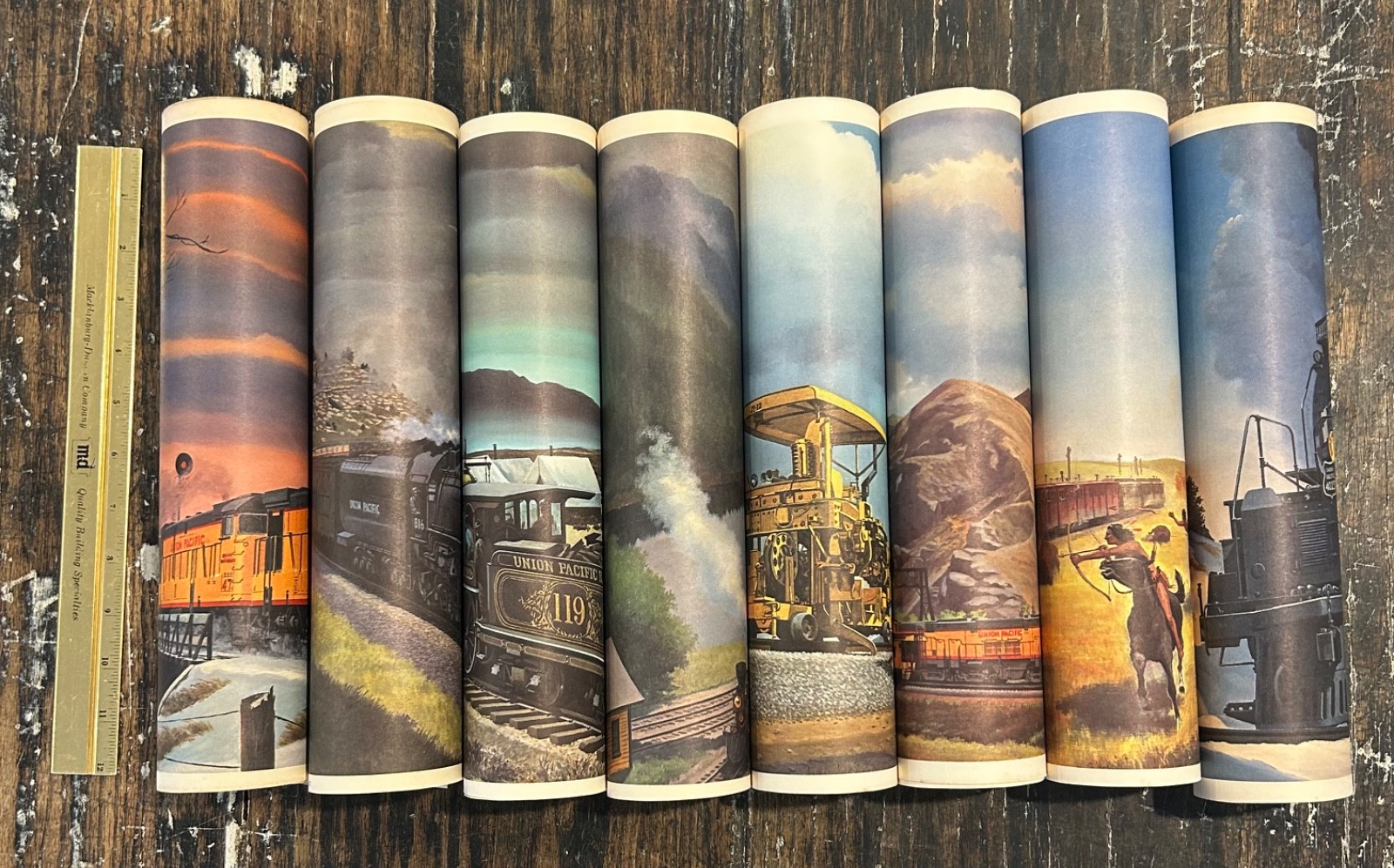 Rare 1950s Railroad Art Print Set Union Pacific Howard Fogg Old West Indians etc