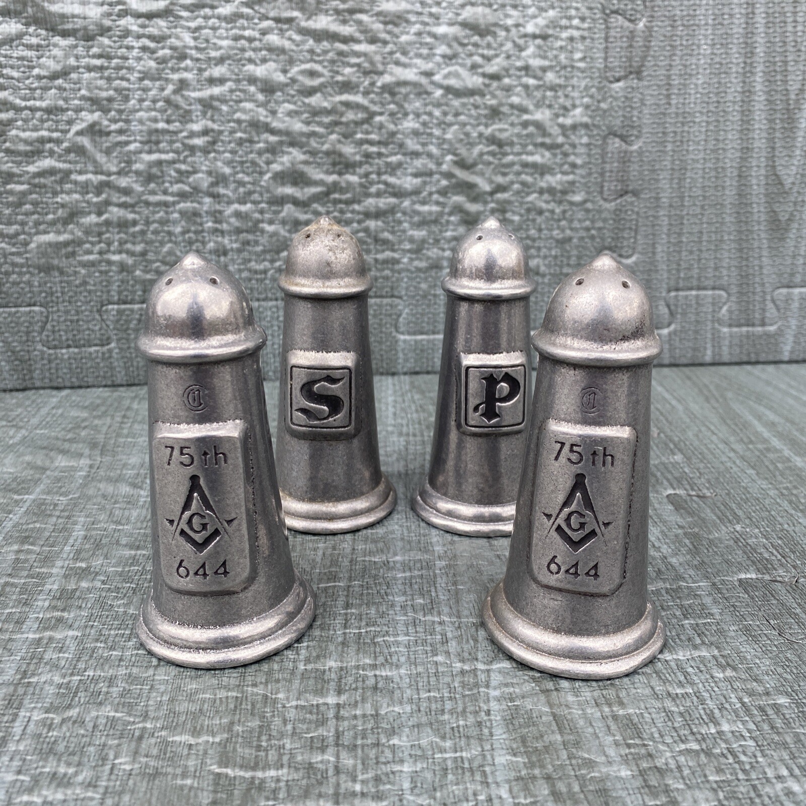 Vintage Masonic Tyrian Lodge No. 644 Pewter Salt Pepper Shakers Freemasony Lot 2