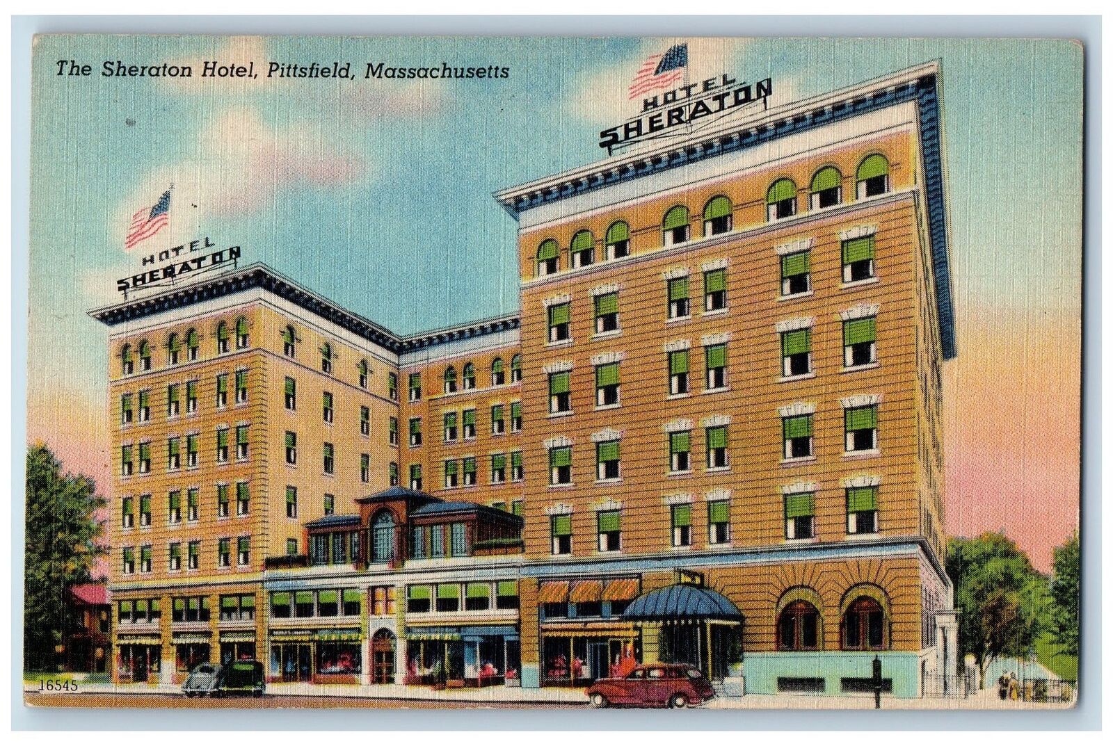 c1940 The Sheraton Hotel & Restaurant Building Pittsfield Massachusetts Postcard