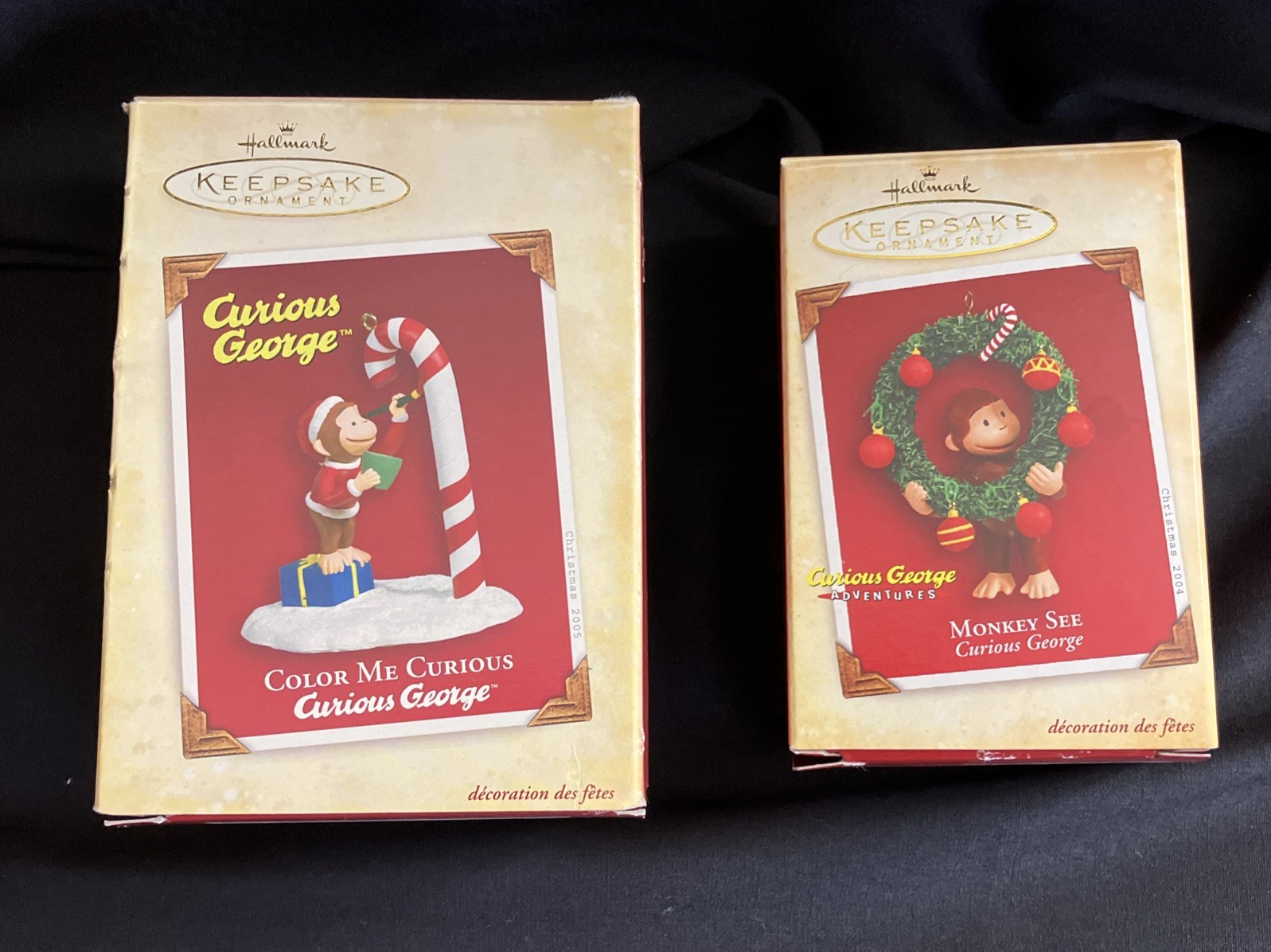 Vintage Hallmark Lot of 2 Curious George Keepsake Ornaments-2004 & 2005