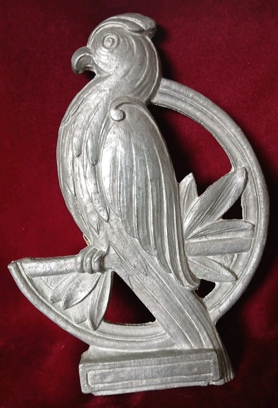 Antique Vintage  Art Deco Aluminum Parrot Plaque 8