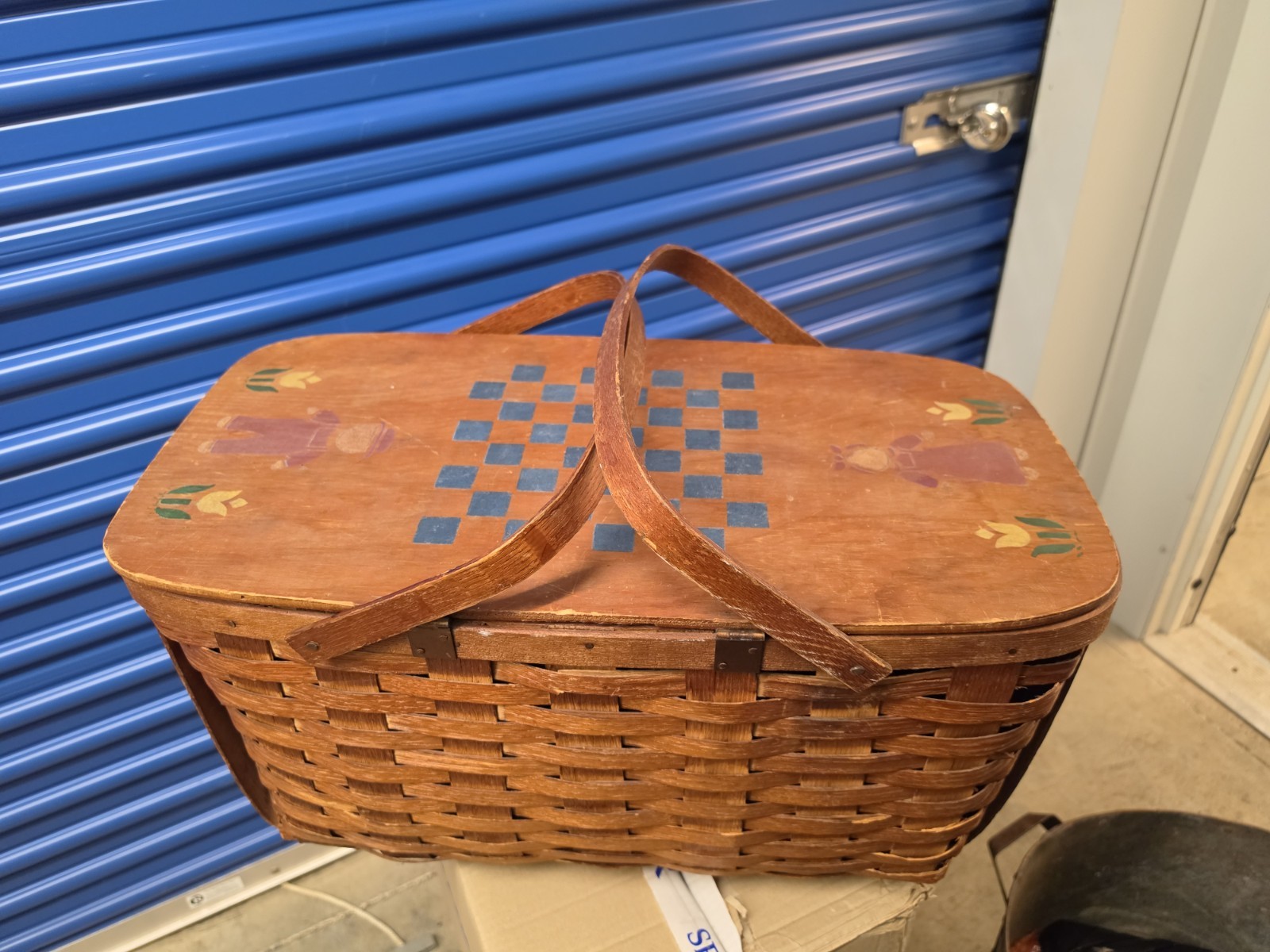 Rare Vintage 1950\'s Peterboro PIcnic Basket Primitive Patina