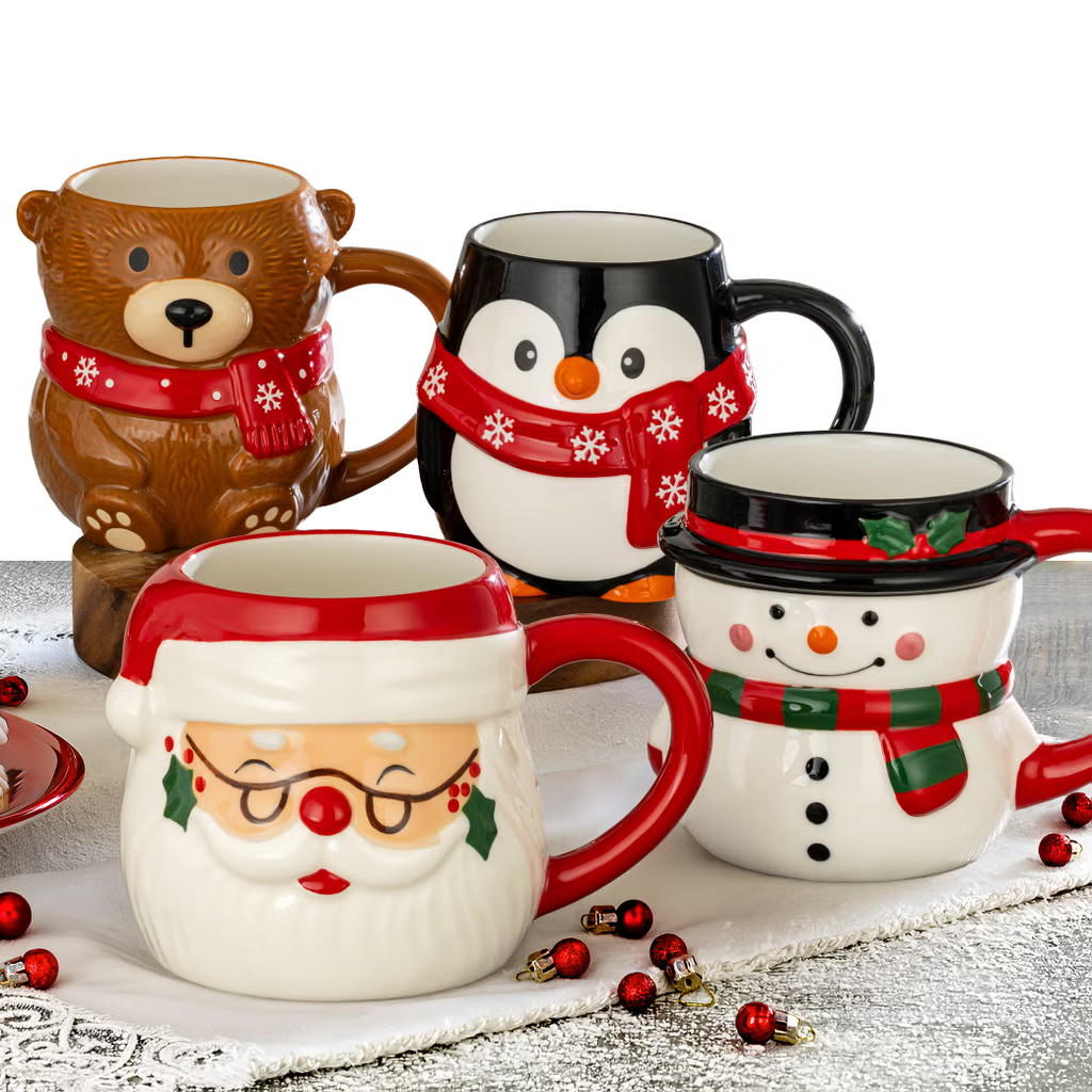 Signature Housewares Figural Christmas Mugs, 4-piece Set - New