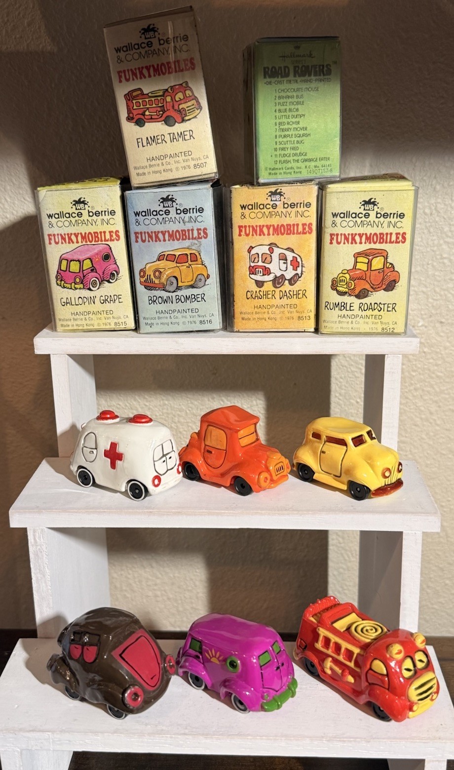 VINTAGE  Wallace Berrie & Co Funkymobiles Set Of 5 + Bonus Hallmark Road Rover