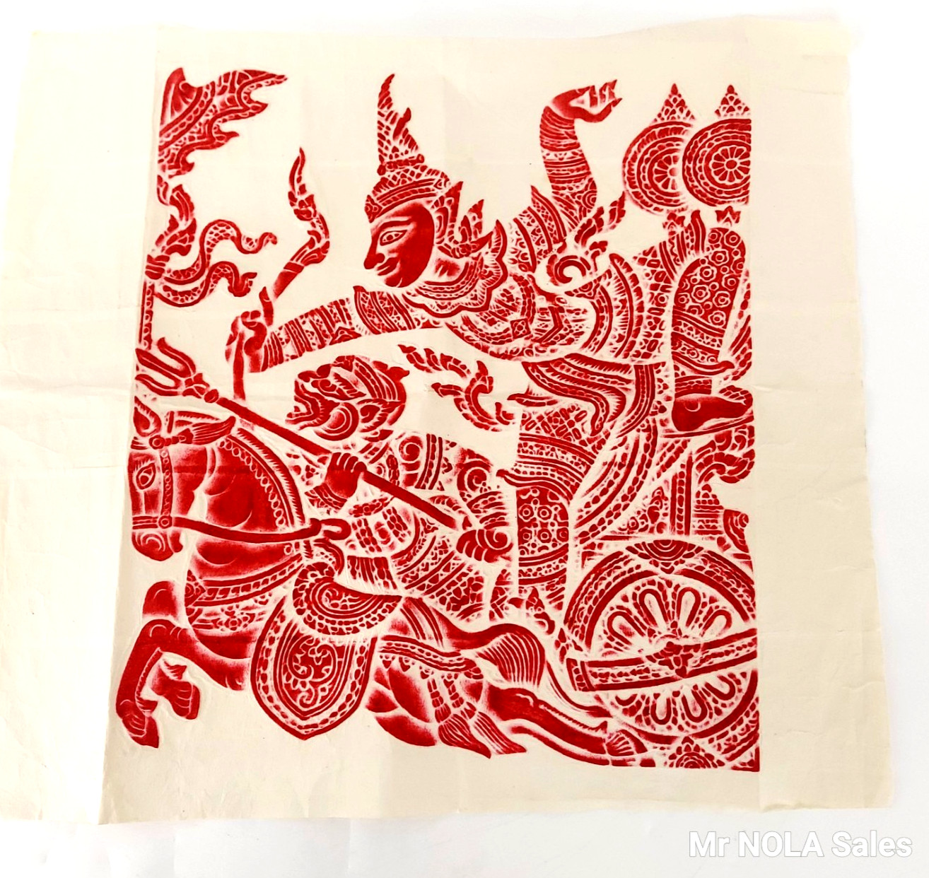 Relief Cambodian Angkor Wat Temple Rubbing Warrior Hors Thai Buddhist Rice Paper
