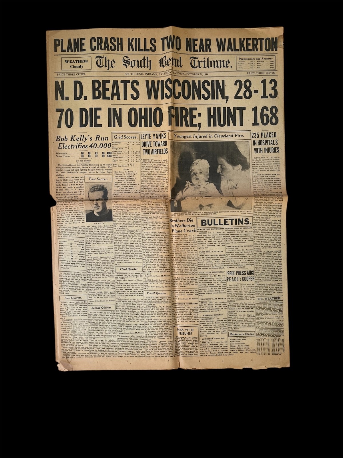 Vintage Notre Dame South Bend Tribune October 21 1944 newspaper