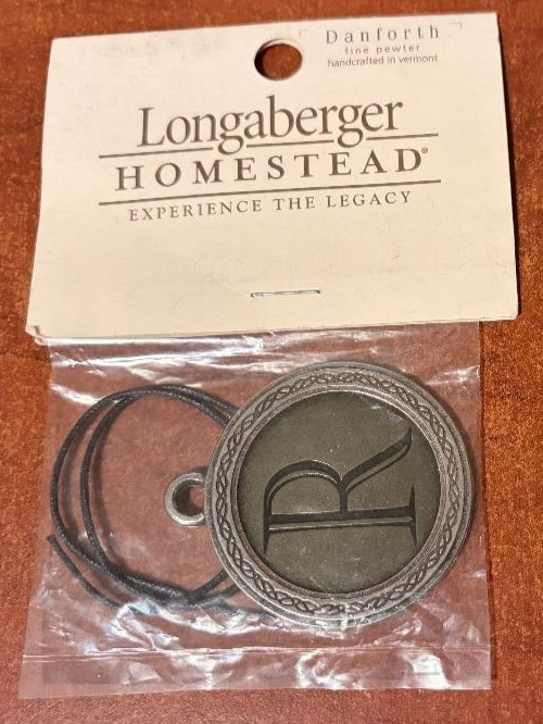 Longaberger Homestead Danforth Fine Pewter Initial Mono R Tie On New 623382