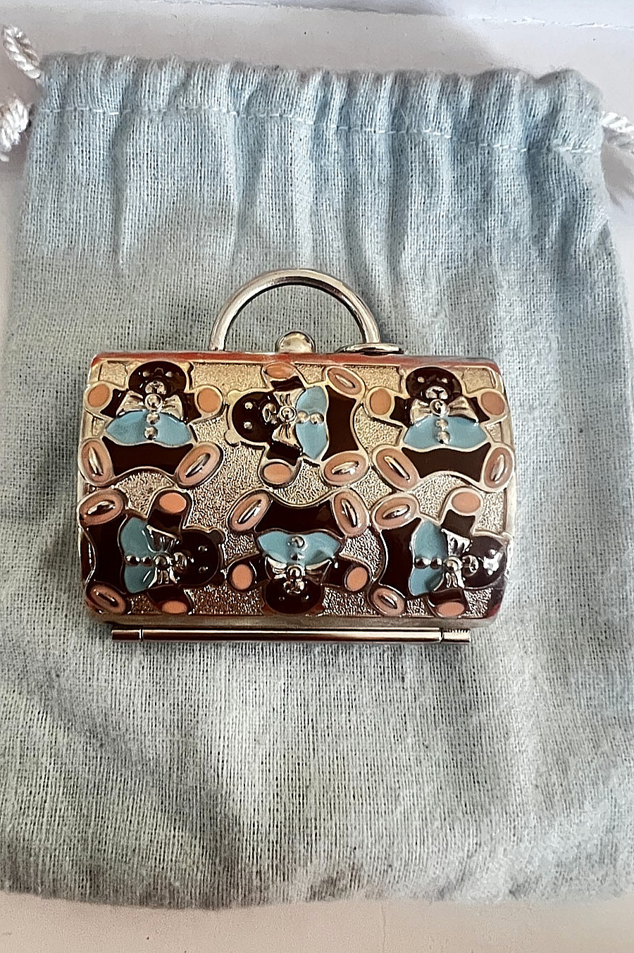 Judith Leiber Neiman Marcus Silver Teddy Bear Pill Box Trinket Vanity Box